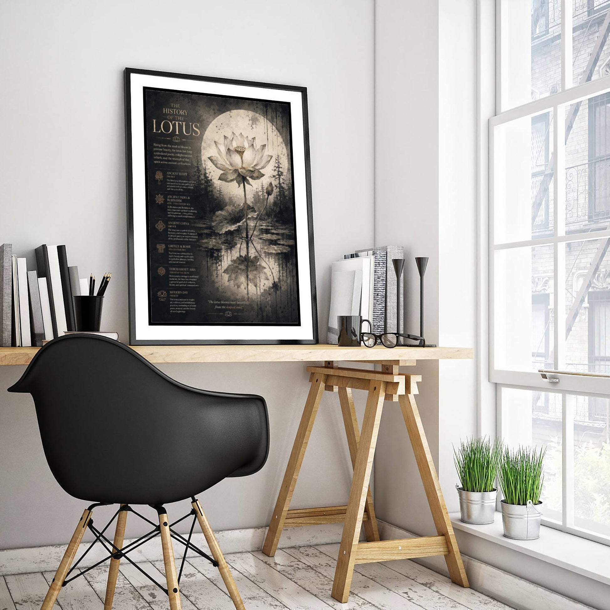 History of the Lotus Art Print - Vintage Botanical Poster - Dark Academia Flower Painting - Educational Wall Art 2/3