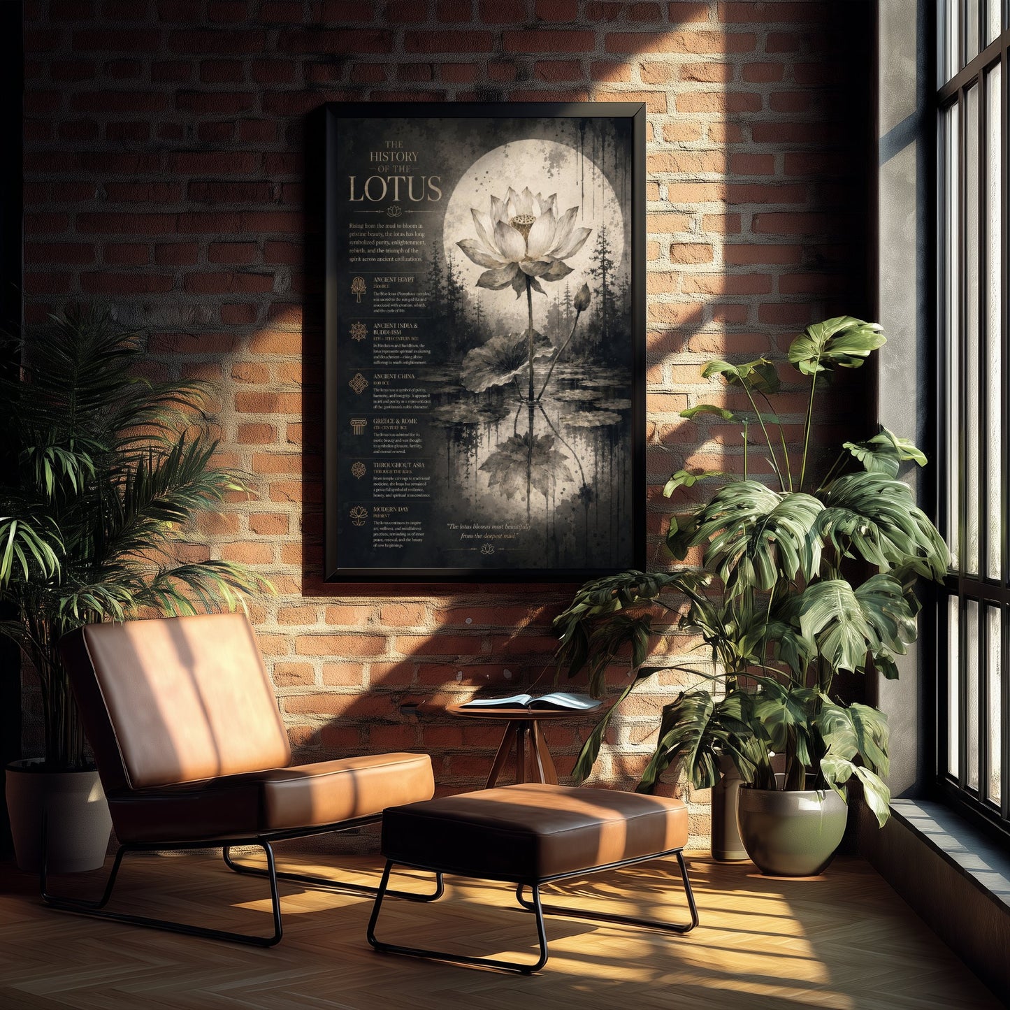 History of the Lotus Art Print - Vintage Botanical Poster - Dark Academia Flower Painting - Educational Wall Art 2/3