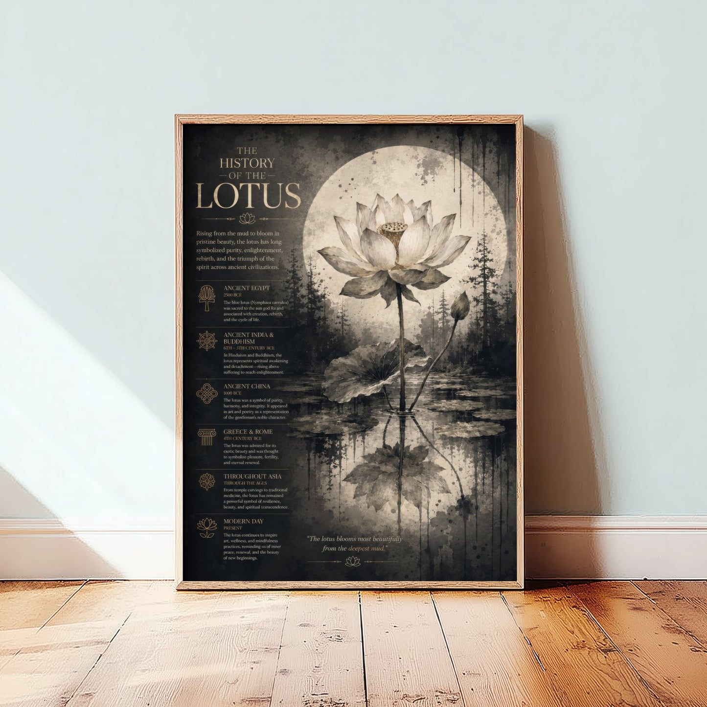 History of the Lotus Art Print - Vintage Botanical Poster - Dark Academia Flower Painting - Educational Wall Art 2/3