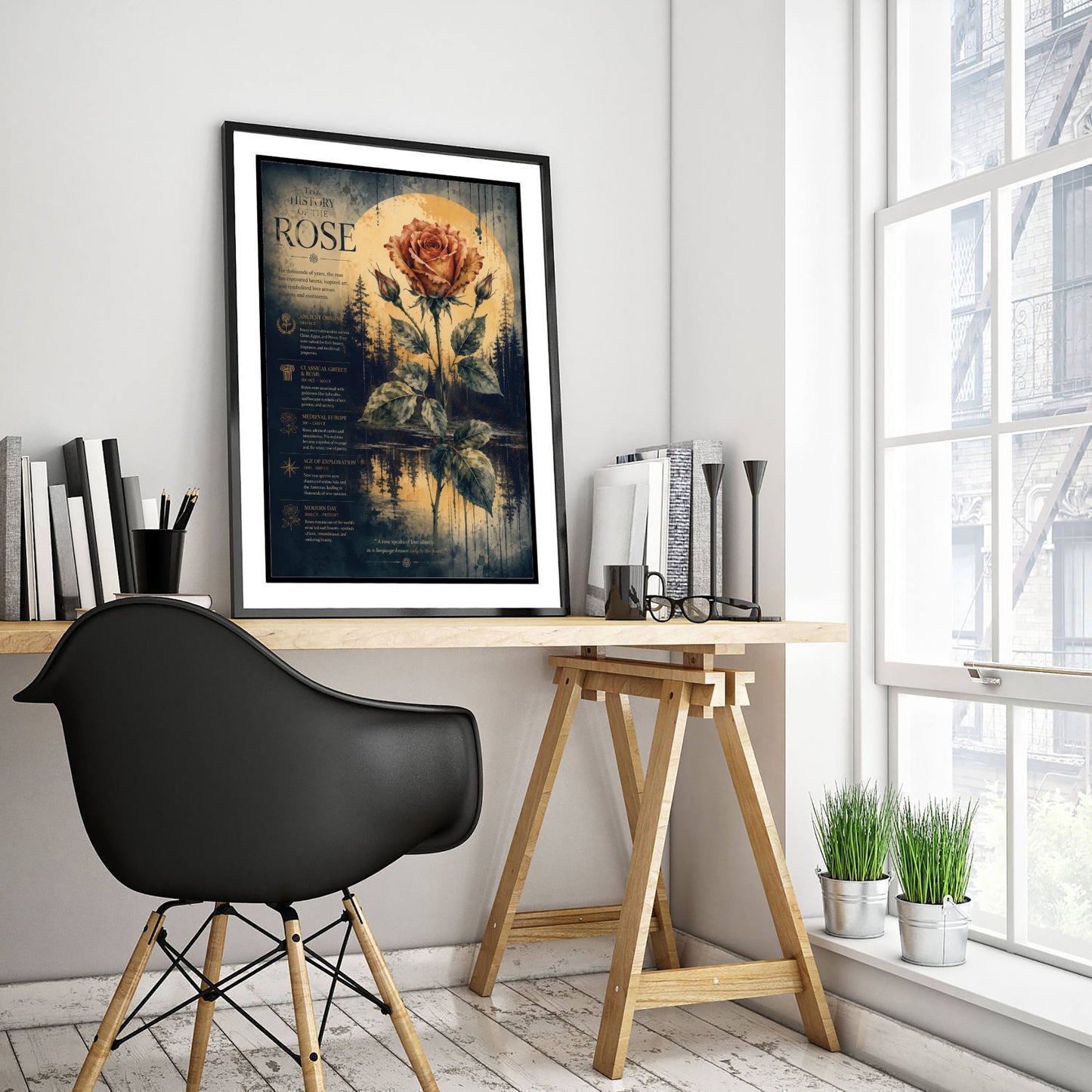 History of the Rose Art Print - Vintage Botanical Poster - Dark Academia Flower Painting - Educational Wall Art 3/3
