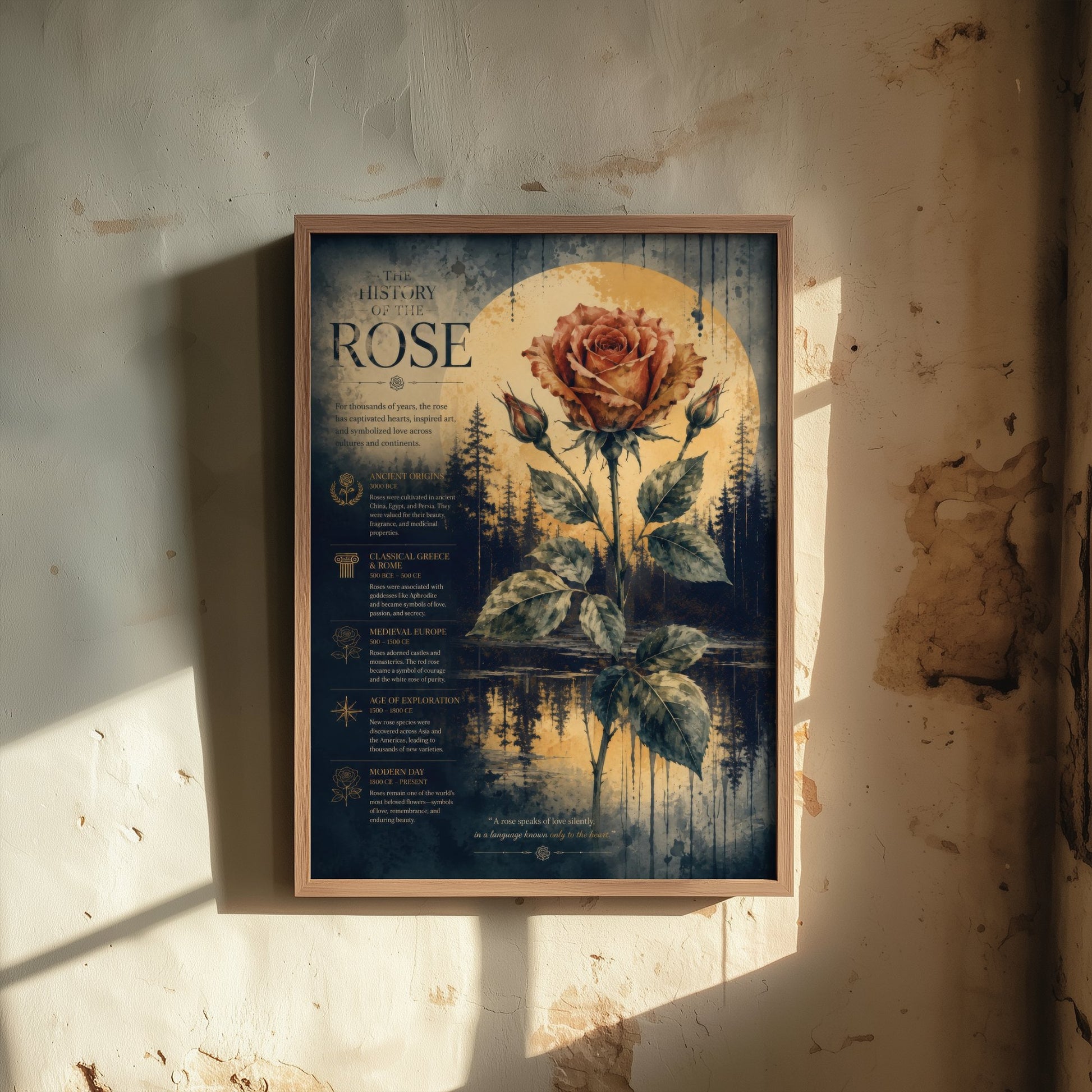 History of the Rose Art Print - Vintage Botanical Poster - Dark Academia Flower Painting - Educational Wall Art 3/3