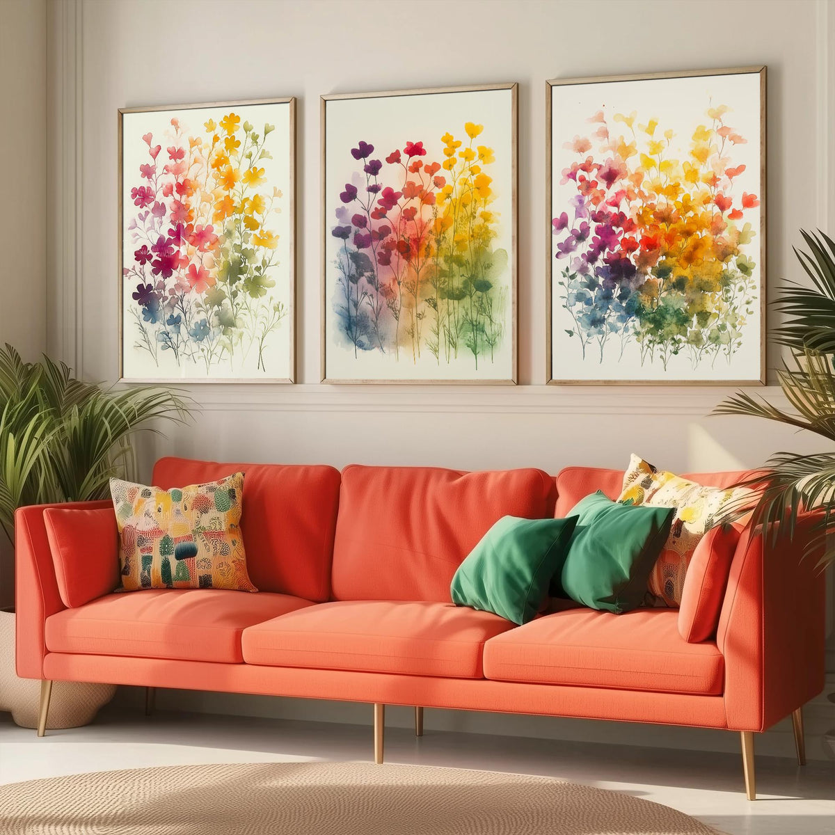 Watercolour Wildflower Set of Three Art Prints - 3 Rainbow Floral Posters - Colourful Botanical Painting Wall Art Gift V10