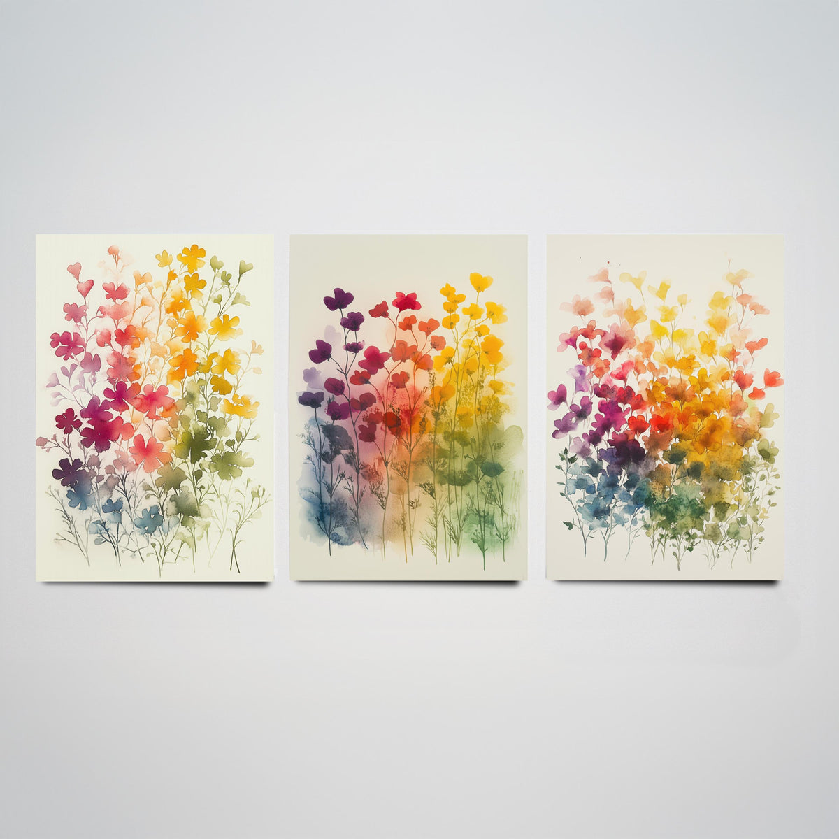 Watercolour Wildflower Set of Three Art Prints - 3 Rainbow Floral Posters - Colourful Botanical Painting Wall Art Gift V10