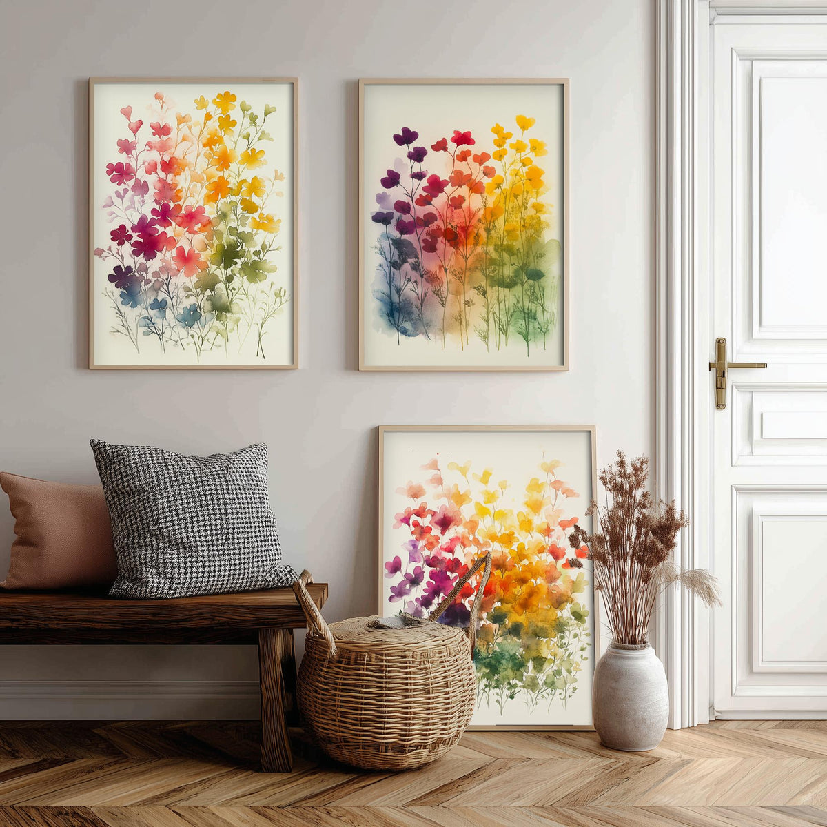 Watercolour Wildflower Set of Three Art Prints - 3 Rainbow Floral Posters - Colourful Botanical Painting Wall Art Gift V10