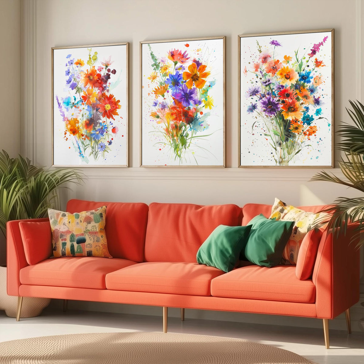Watercolour Flower Set of Three Art Prints - 3 Cornflower Gerbera Posters - Bold Botanical Painting Wall Art Gift Meadow V11