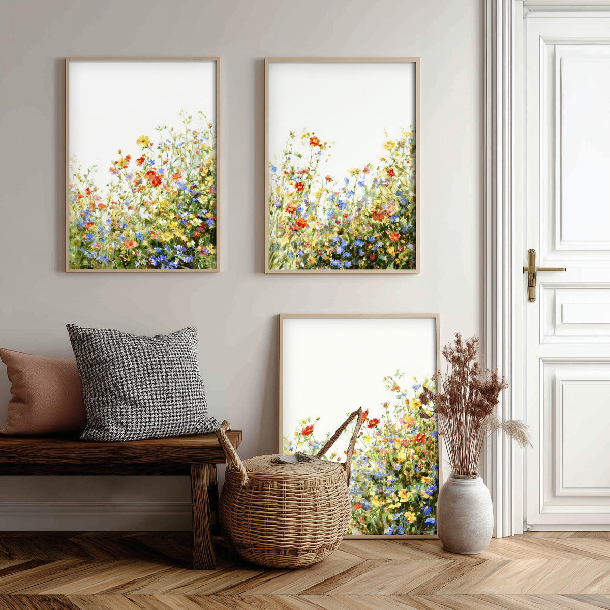 Wildflower Meadow Set of Three Watercolour Prints - 3 Summer Floral Art Posters - Airy Botanical Painting Wall Gift Poppy V12