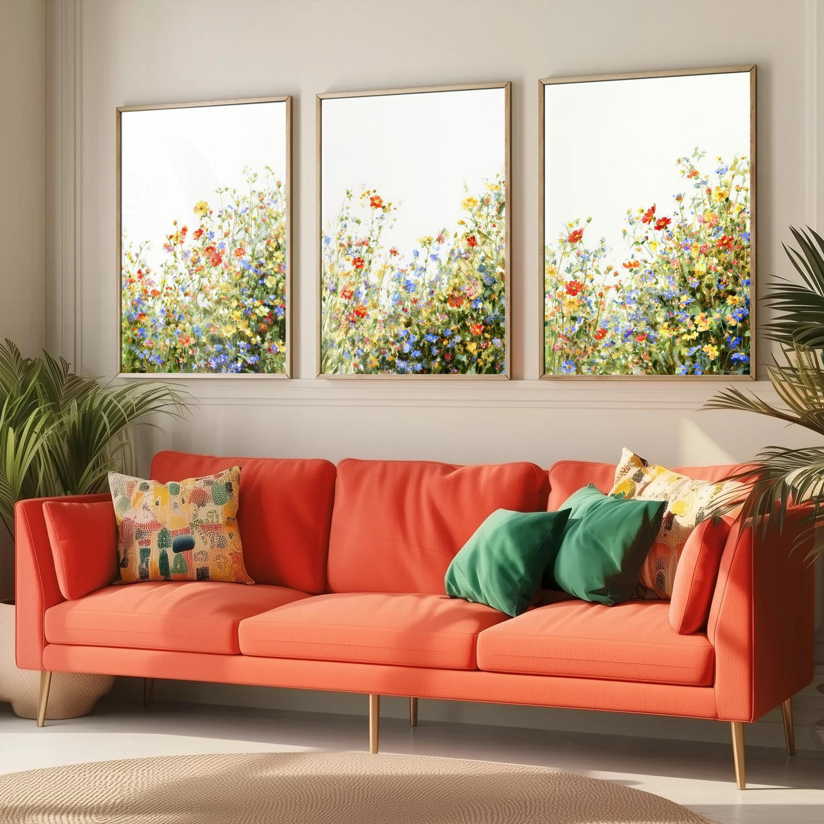 Wildflower Meadow Set of Three Watercolour Prints - 3 Summer Floral Art Posters - Airy Botanical Painting Wall Gift Poppy V12