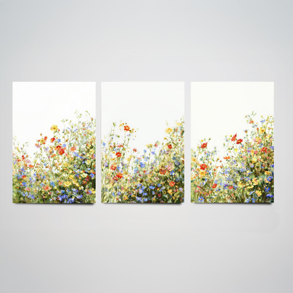 Wildflower Meadow Set of Three Watercolour Prints - 3 Summer Floral Art Posters - Airy Botanical Painting Wall Gift Poppy V12