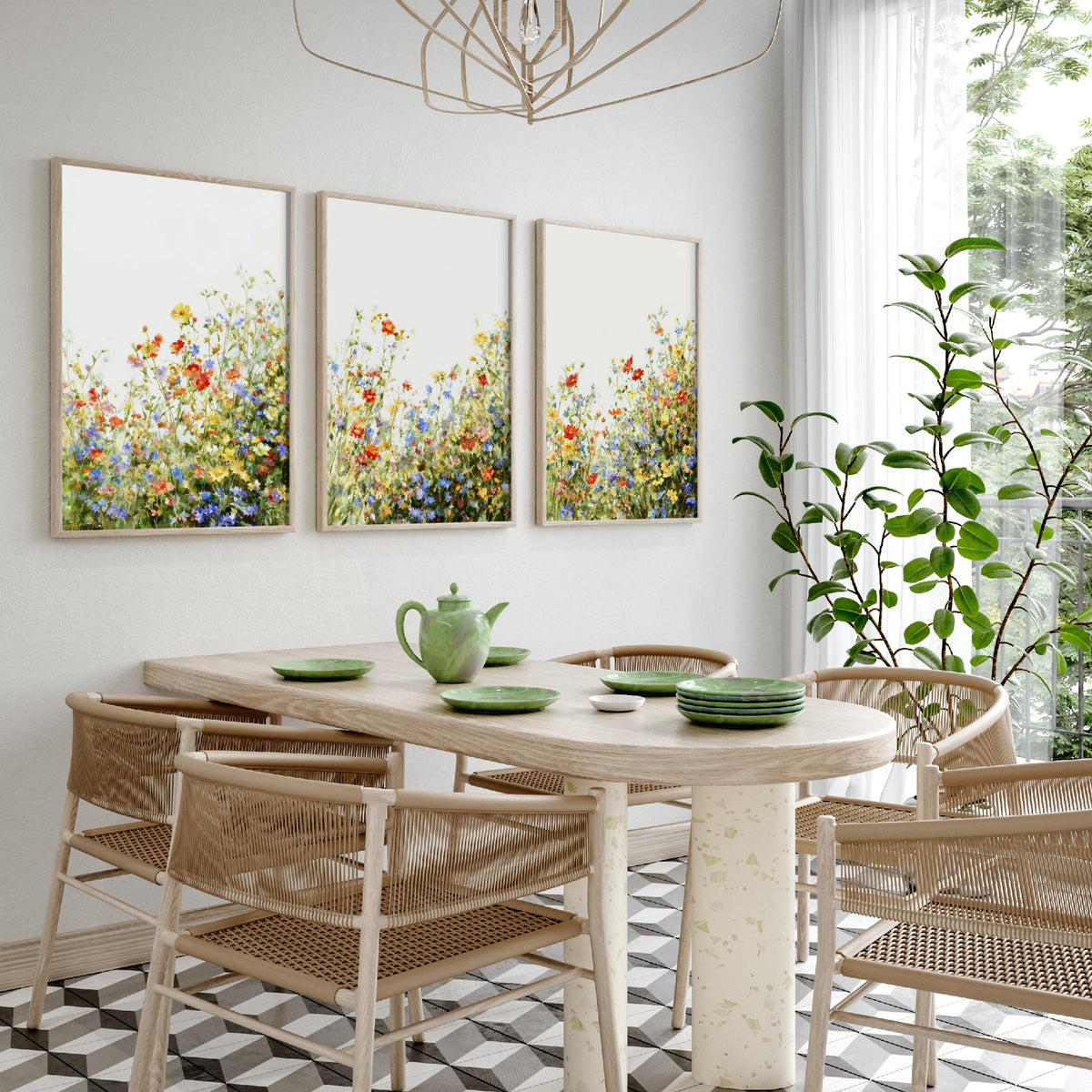Wildflower Meadow Set of Three Watercolour Prints - 3 Summer Floral Art Posters - Airy Botanical Painting Wall Gift Poppy V12