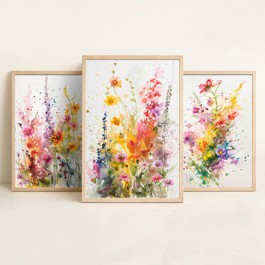 Emotive Watercolour Flowers Set of Three Art Prints - 3 Wildflower Posters - Bright Botanical Painting Wall Art Gift Cosmos V2