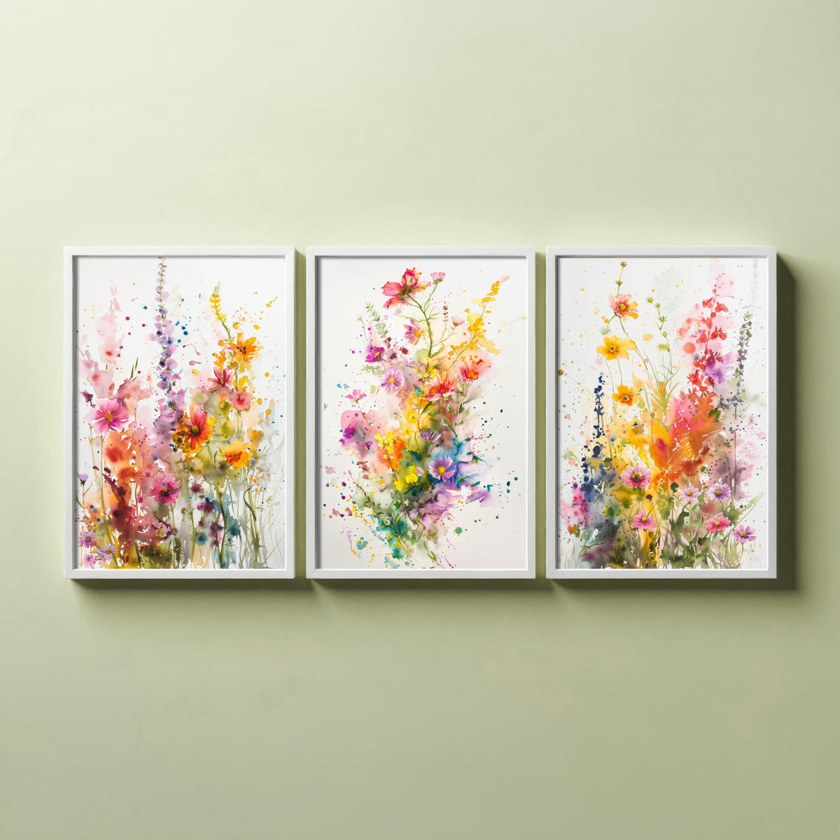 Emotive Watercolour Flowers Set of Three Art Prints - 3 Wildflower Posters - Bright Botanical Painting Wall Art Gift Cosmos V2