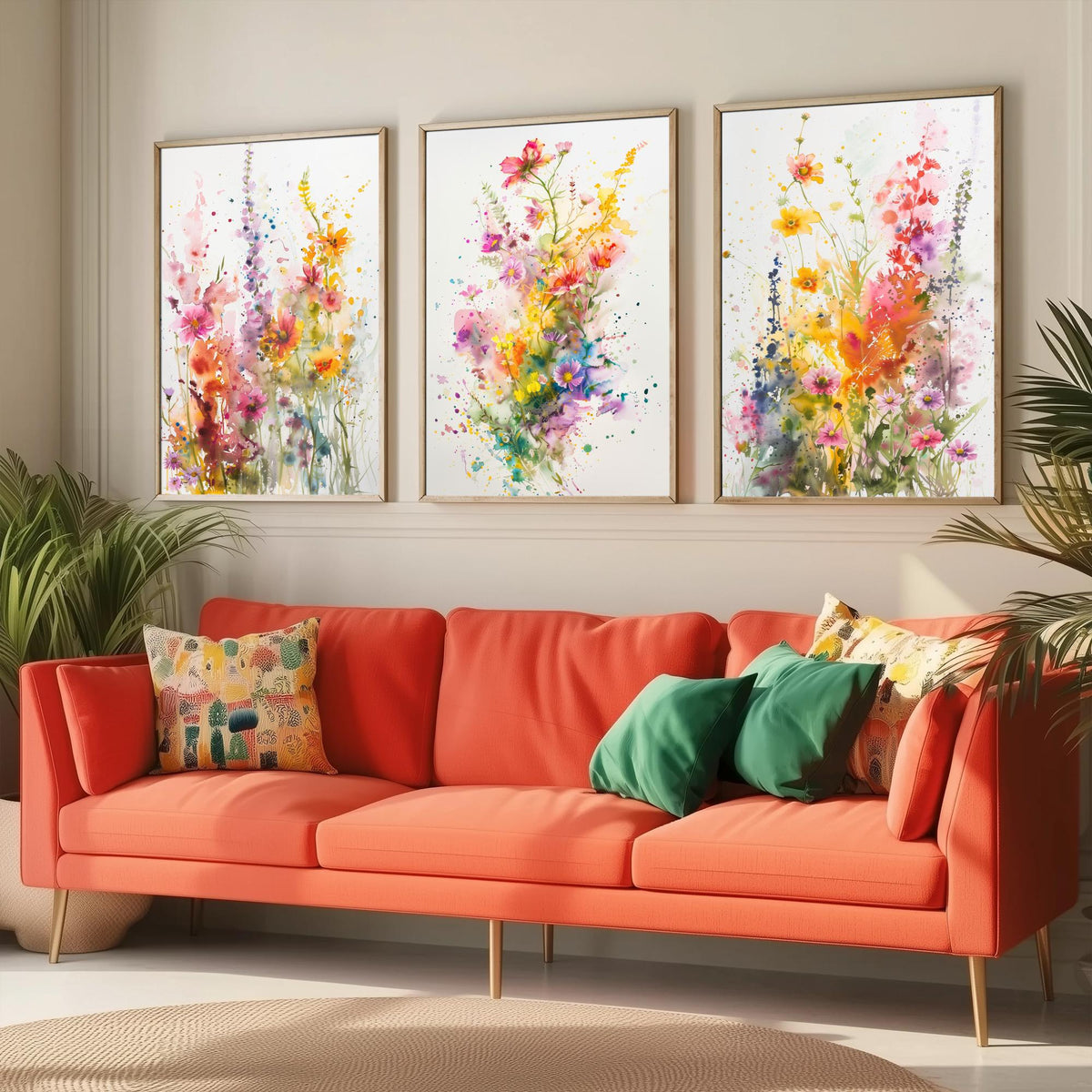 Emotive Watercolour Flowers Set of Three Art Prints - 3 Wildflower Posters - Bright Botanical Painting Wall Art Gift Cosmos V2