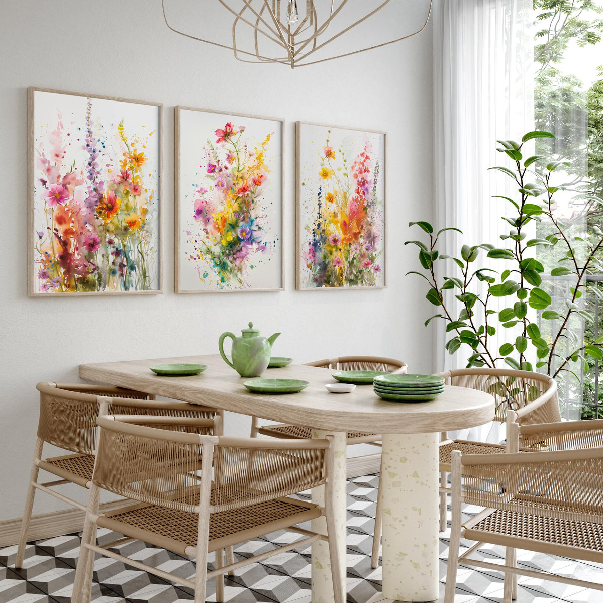 Emotive Watercolour Flowers Set of Three Art Prints - 3 Wildflower Posters - Bright Botanical Painting Wall Art Gift Cosmos V2