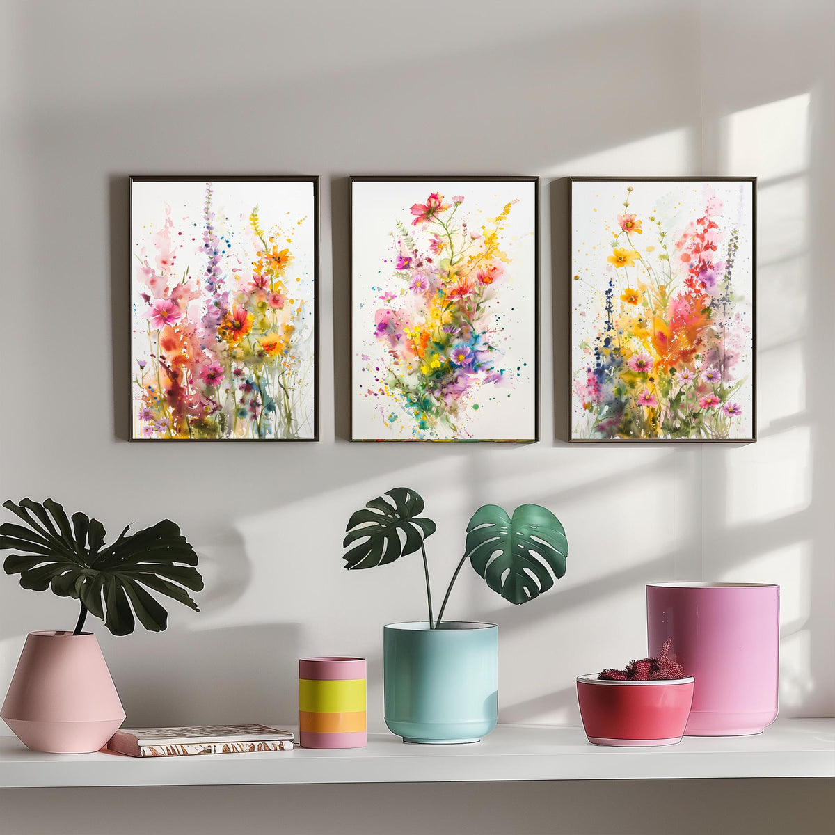 Emotive Watercolour Flowers Set of Three Art Prints - 3 Wildflower Posters - Bright Botanical Painting Wall Art Gift Cosmos V2