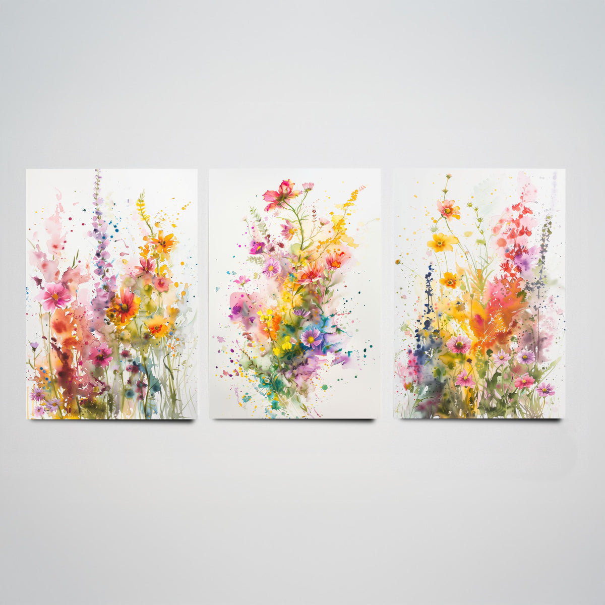 Emotive Watercolour Flowers Set of Three Art Prints - 3 Wildflower Posters - Bright Botanical Painting Wall Art Gift Cosmos V2