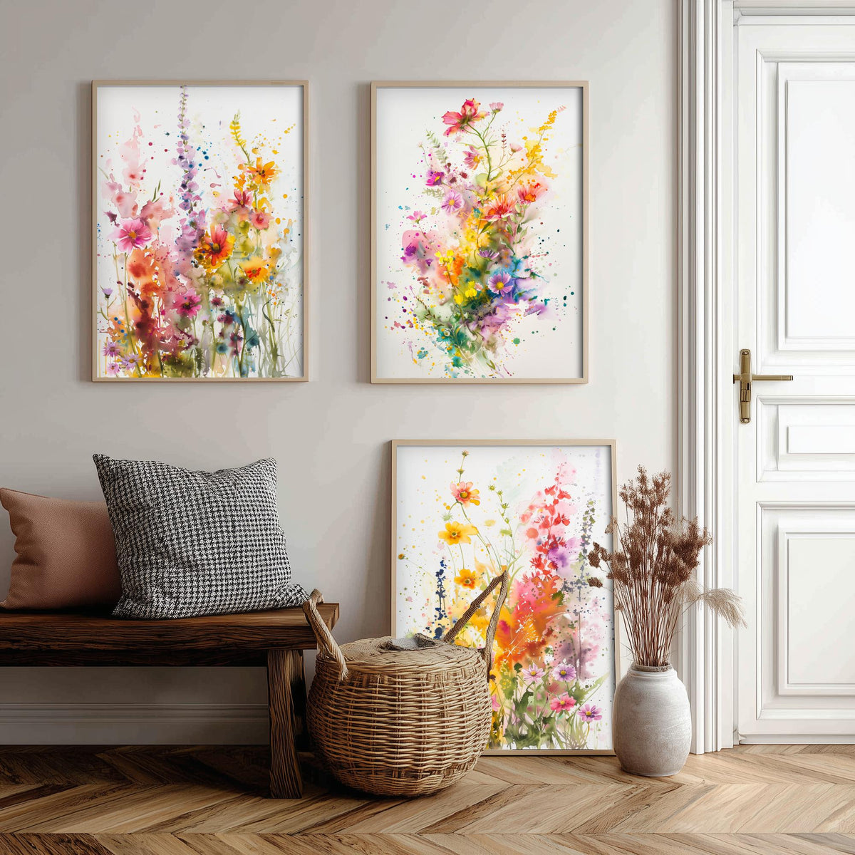Emotive Watercolour Flowers Set of Three Art Prints - 3 Wildflower Posters - Bright Botanical Painting Wall Art Gift Cosmos V2