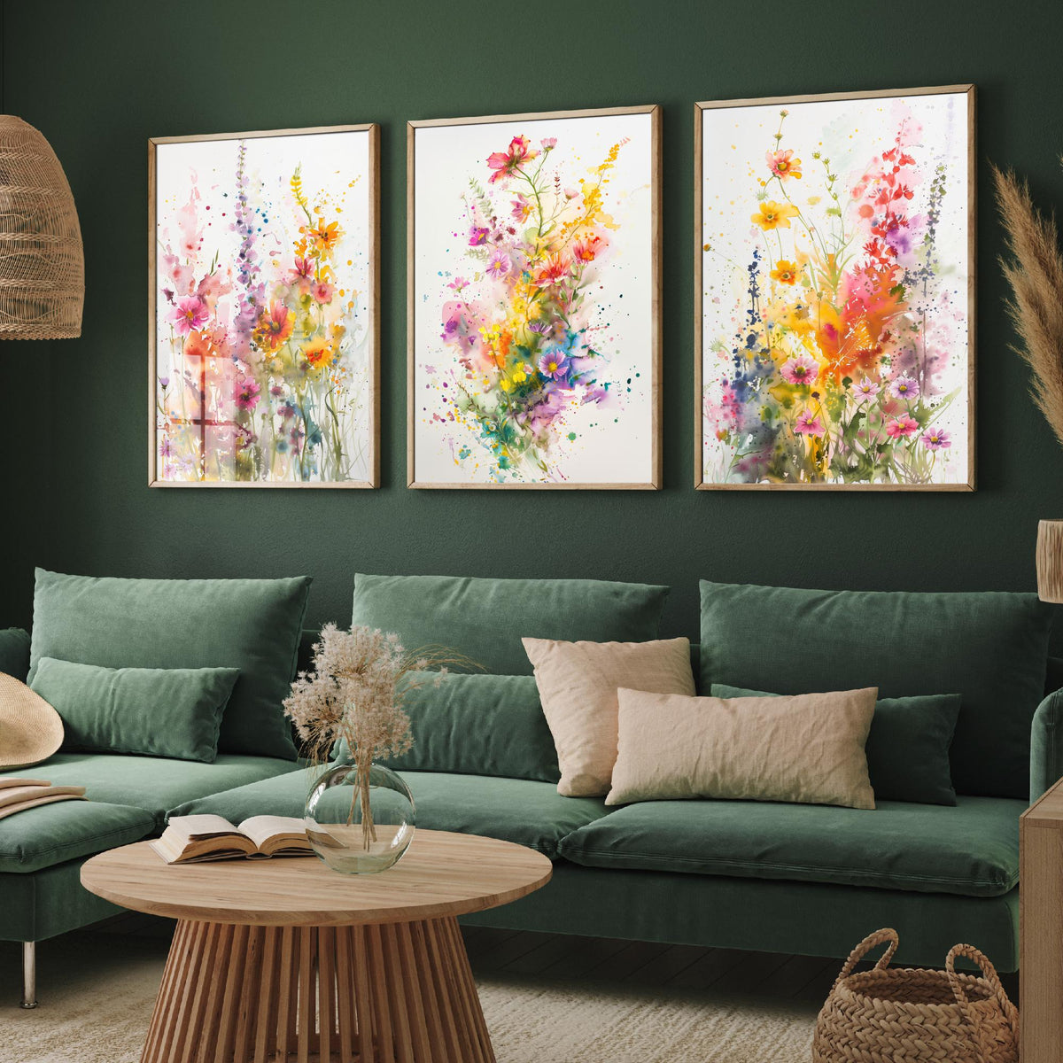 Emotive Watercolour Flowers Set of Three Art Prints - 3 Wildflower Posters - Bright Botanical Painting Wall Art Gift Cosmos V2