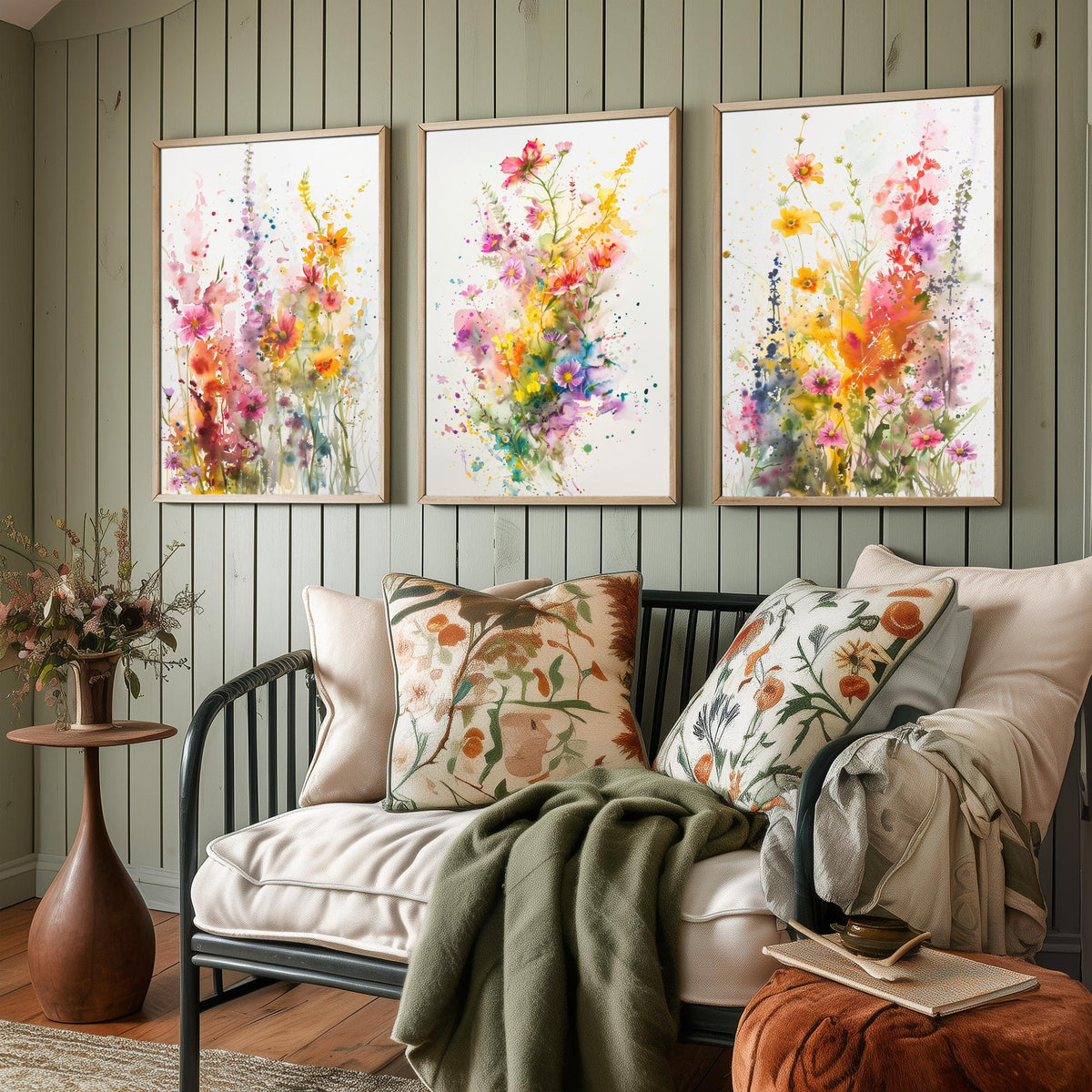 Emotive Watercolour Flowers Set of Three Art Prints - 3 Wildflower Posters - Bright Botanical Painting Wall Art Gift Cosmos V2