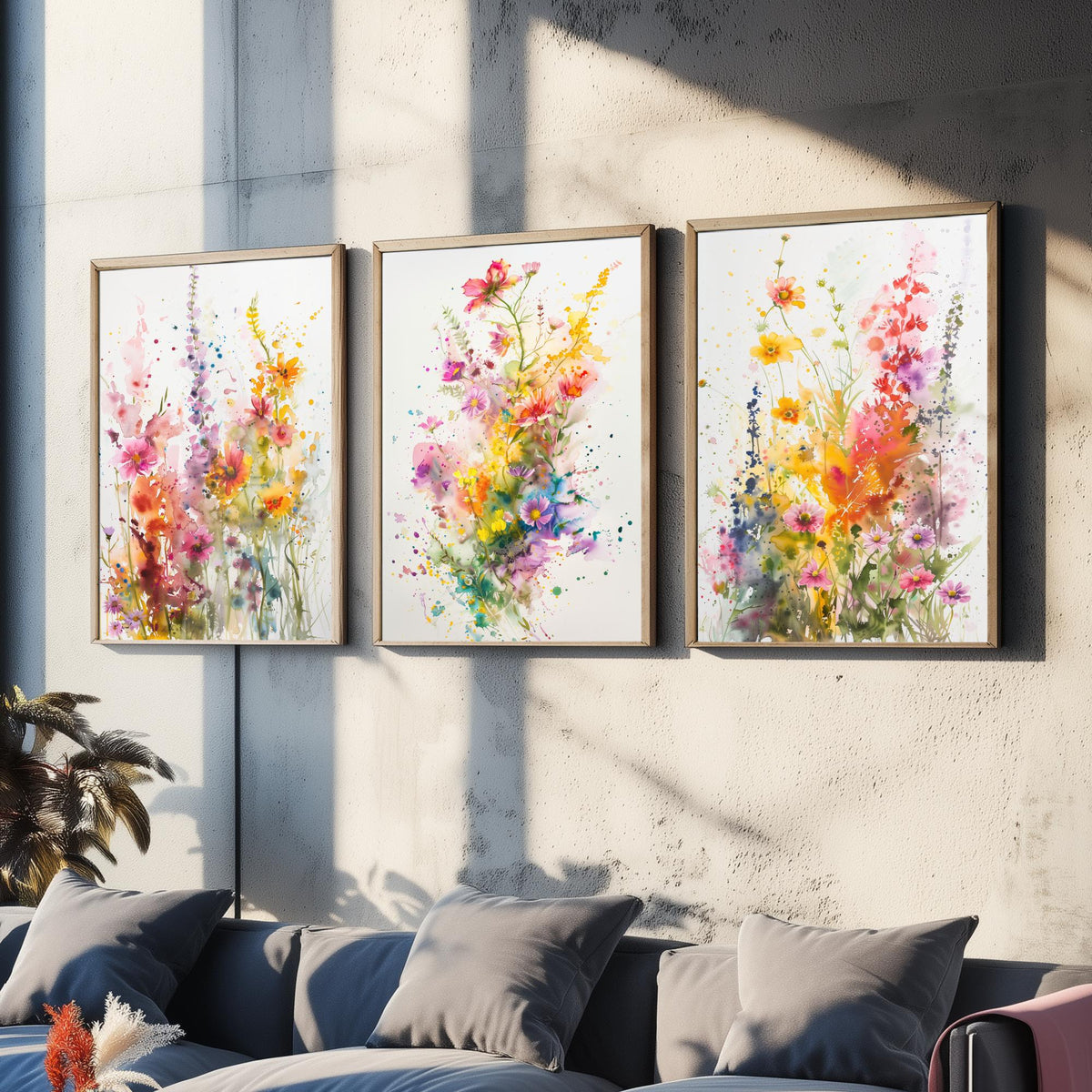Emotive Watercolour Flowers Set of Three Art Prints - 3 Wildflower Posters - Bright Botanical Painting Wall Art Gift Cosmos V2