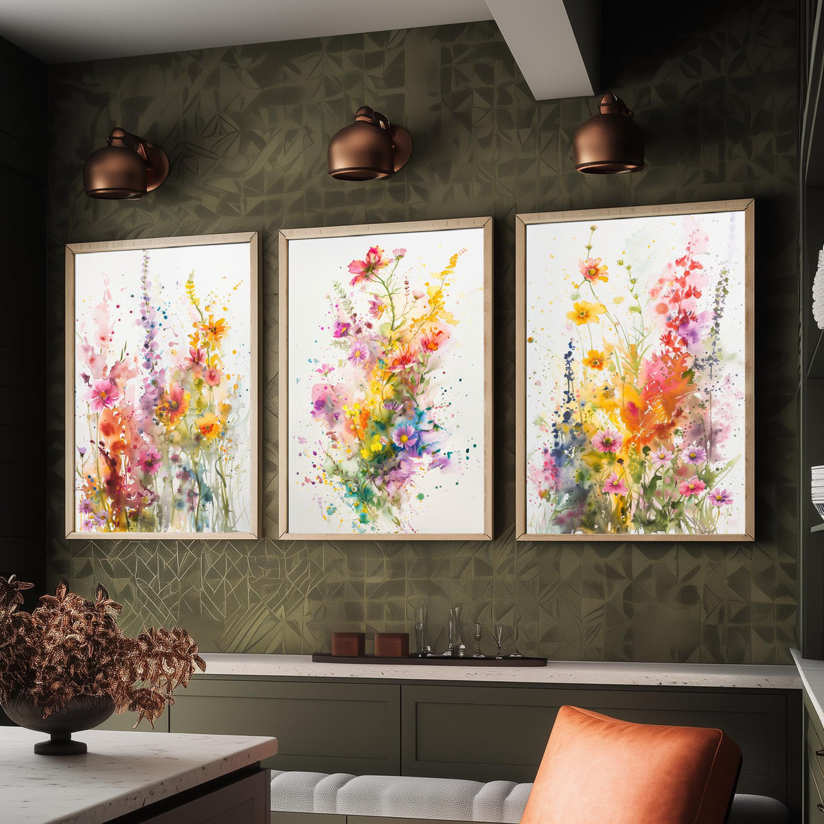 Emotive Watercolour Flowers Set of Three Art Prints - 3 Wildflower Posters - Bright Botanical Painting Wall Art Gift Cosmos V2