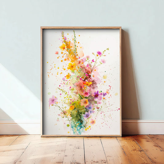Watercolour Wildflower Art Print - Colourful Floral Painting Poster - Emotive Blooms - Bright Meadow Wall Art V3 2/3