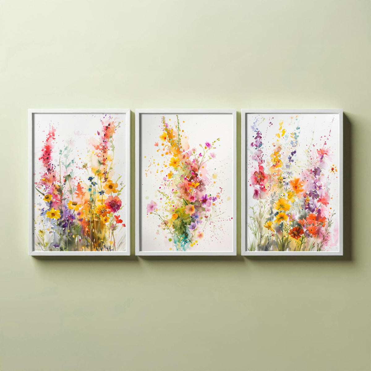 Watercolour Wildflower Set of Three Art Prints - 3 Summer Bloom Posters - Sunny Botanical Painting Wall Art Gift Meadow Floral V3