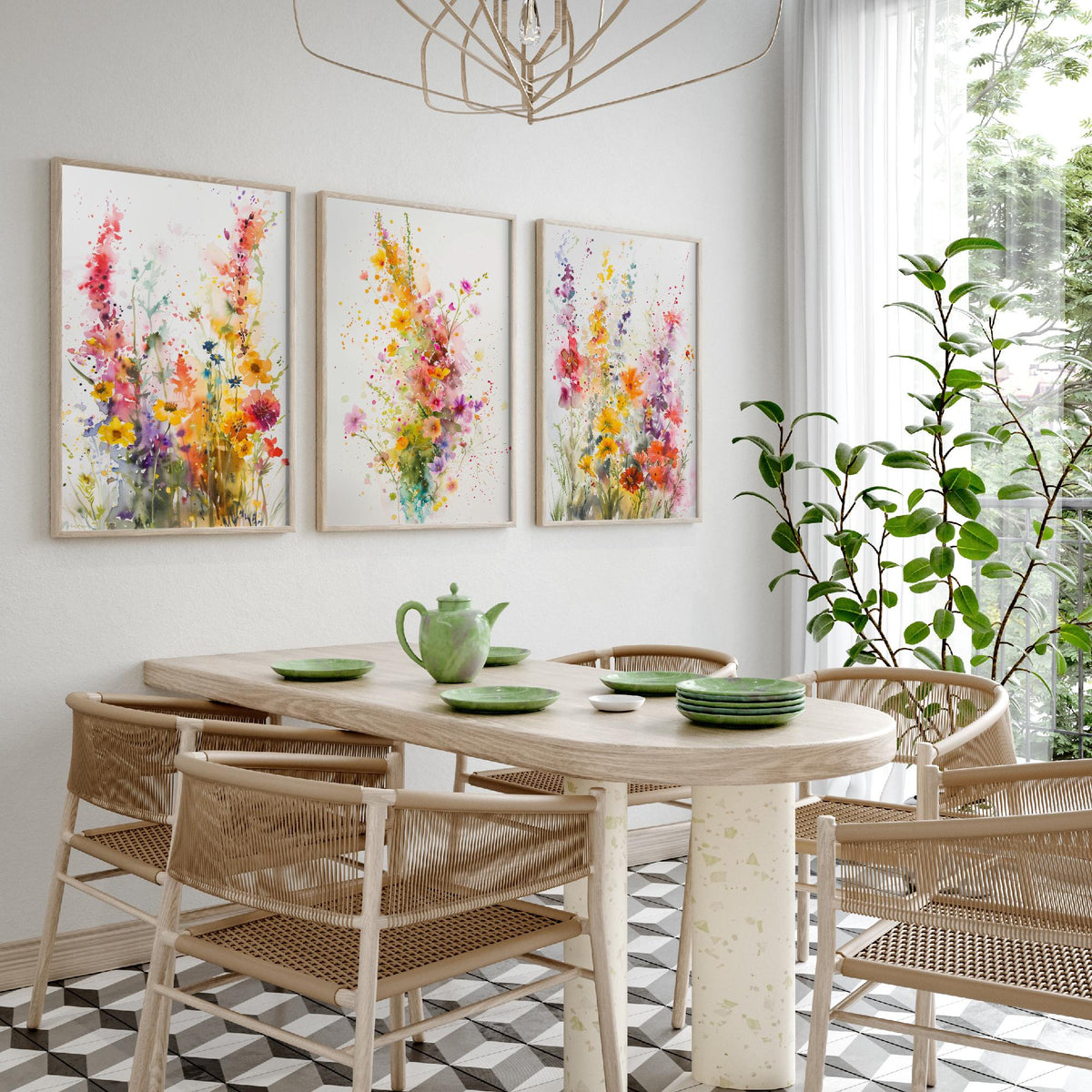 Watercolour Wildflower Set of Three Art Prints - 3 Summer Bloom Posters - Sunny Botanical Painting Wall Art Gift Meadow Floral V3