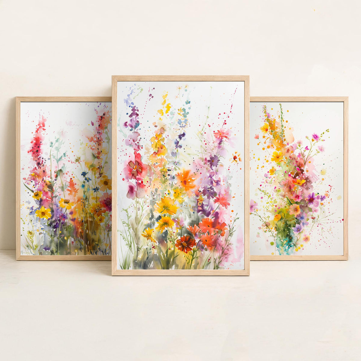 Watercolour Wildflower Set of Three Art Prints - 3 Summer Bloom Posters - Sunny Botanical Painting Wall Art Gift Meadow Floral V3