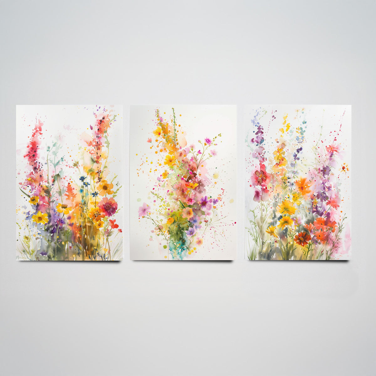 Watercolour Wildflower Set of Three Art Prints - 3 Summer Bloom Posters - Sunny Botanical Painting Wall Art Gift Meadow Floral V3