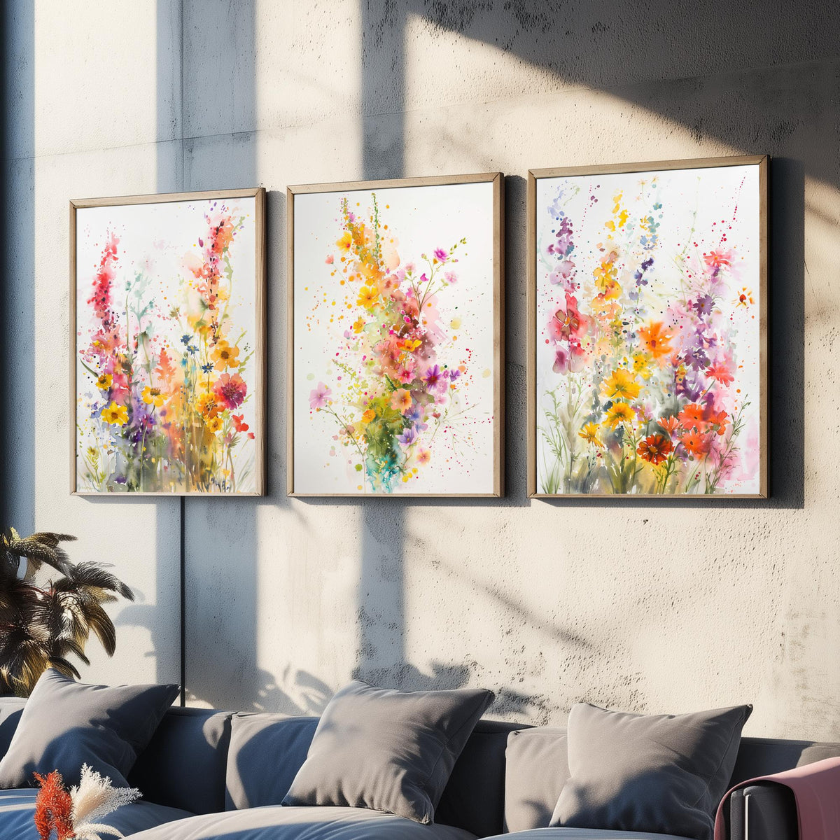 Watercolour Wildflower Set of Three Art Prints - 3 Summer Bloom Posters - Sunny Botanical Painting Wall Art Gift Meadow Floral V3