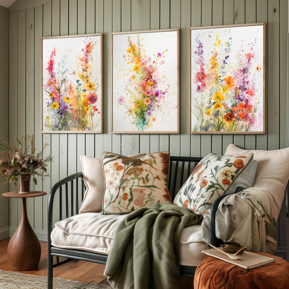 Watercolour Wildflower Set of Three Art Prints - 3 Summer Bloom Posters - Sunny Botanical Painting Wall Art Gift Meadow Floral V3