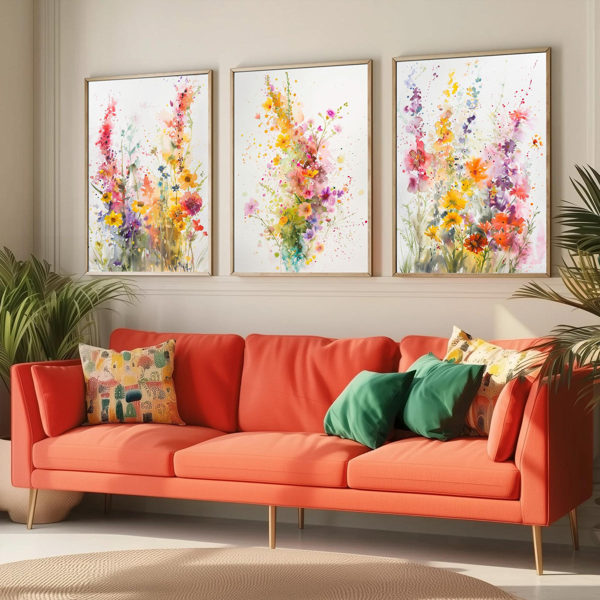 Watercolour Wildflower Set of Three Art Prints - 3 Summer Bloom Posters - Sunny Botanical Painting Wall Art Gift Meadow Floral V3