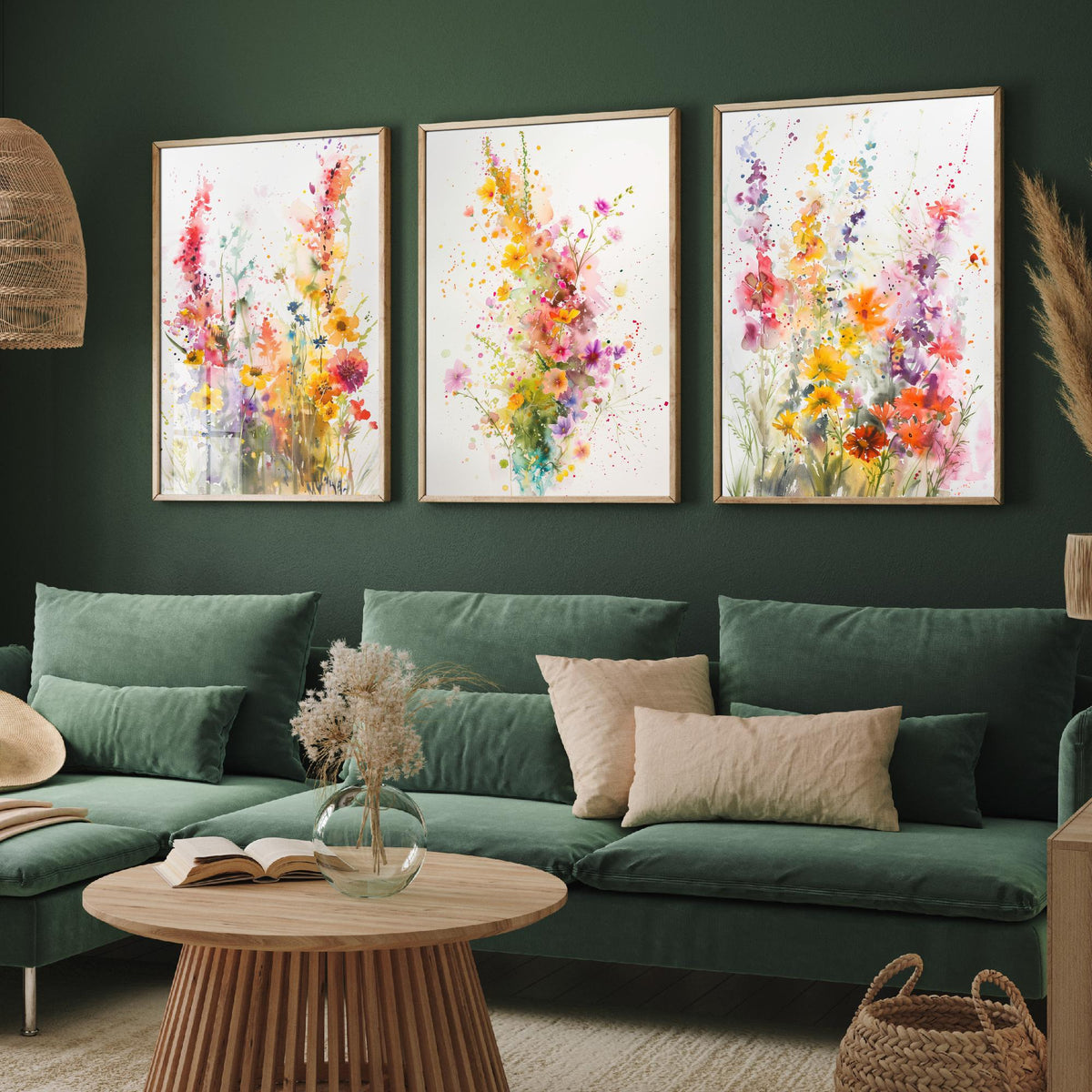 Watercolour Wildflower Set of Three Art Prints - 3 Summer Bloom Posters - Sunny Botanical Painting Wall Art Gift Meadow Floral V3