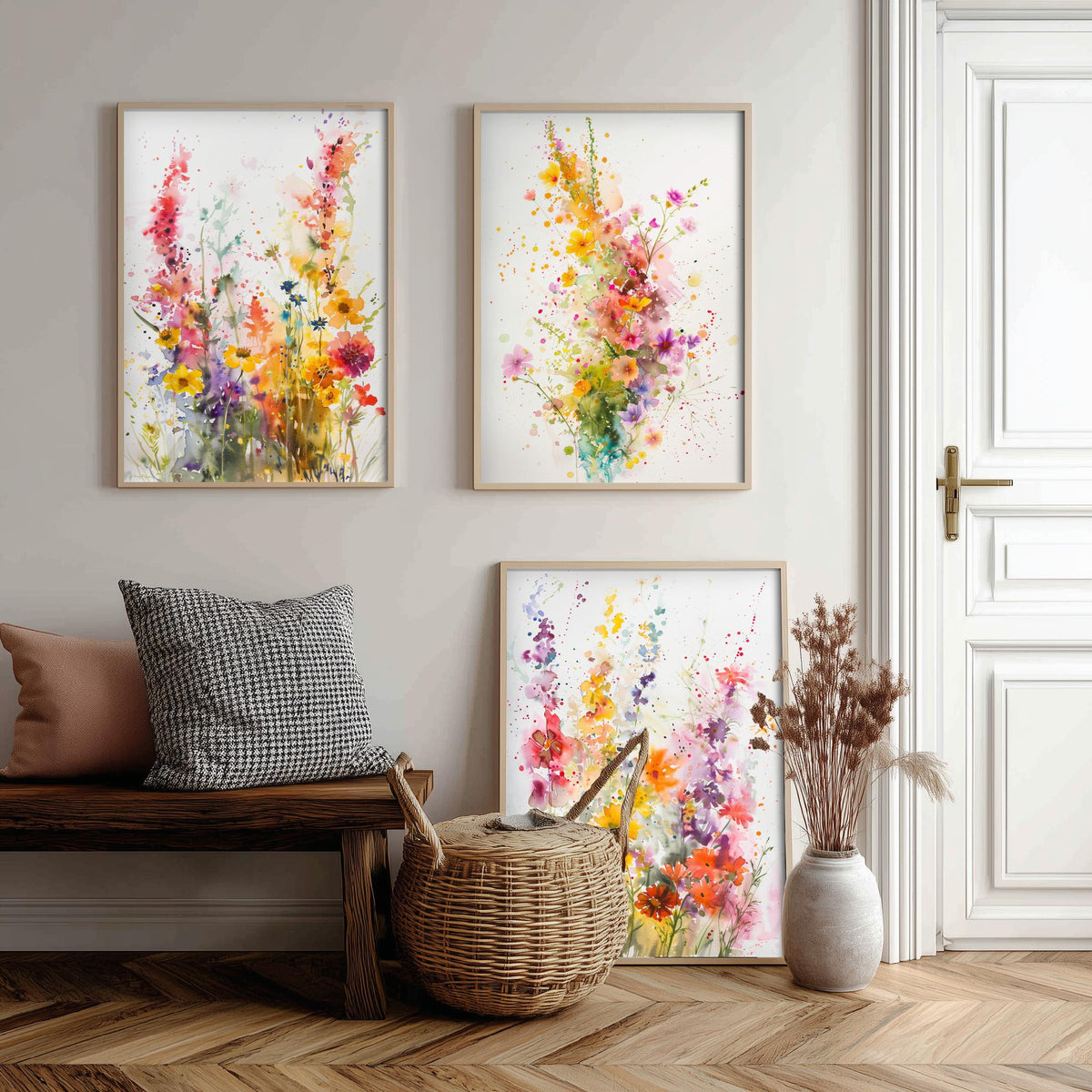 Watercolour Wildflower Set of Three Art Prints - 3 Summer Bloom Posters - Sunny Botanical Painting Wall Art Gift Meadow Floral V3