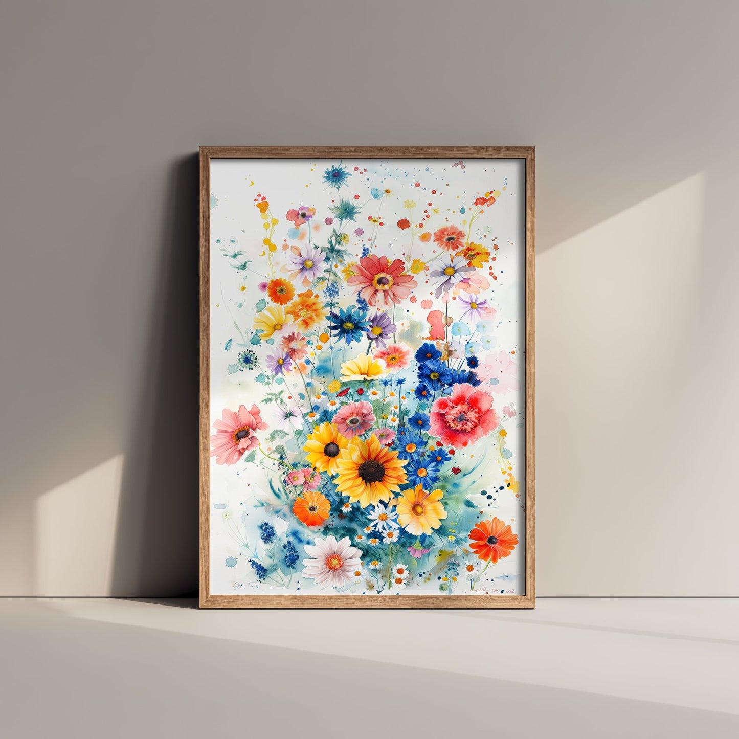 Watercolour Sunflower Art Print - Colourful Wildflower Painting Poster - Emotive Botanical - Bright Meadow Blooms V4 2/3
