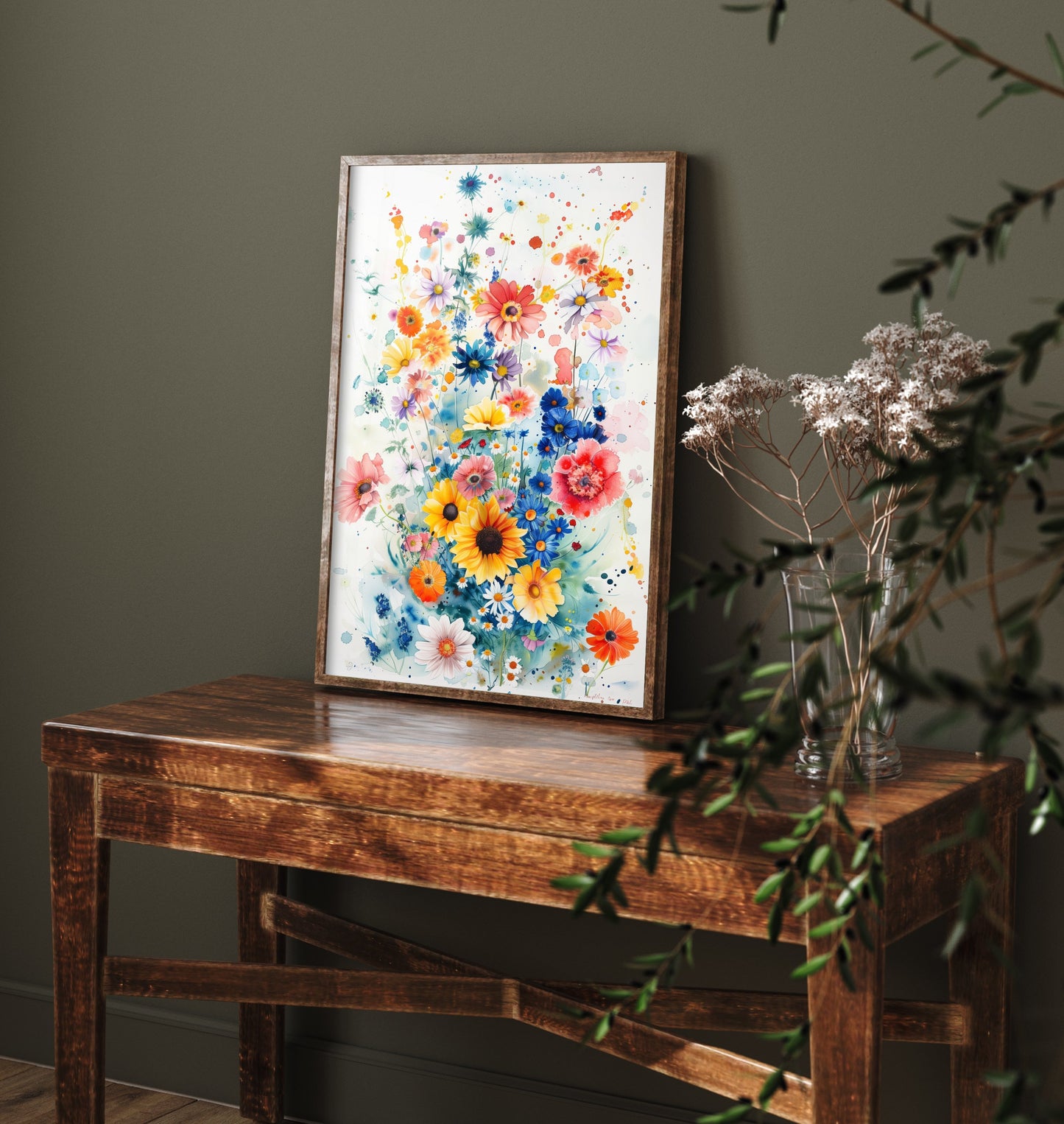 Watercolour Sunflower Art Print - Colourful Wildflower Painting Poster - Emotive Botanical - Bright Meadow Blooms V4 2/3