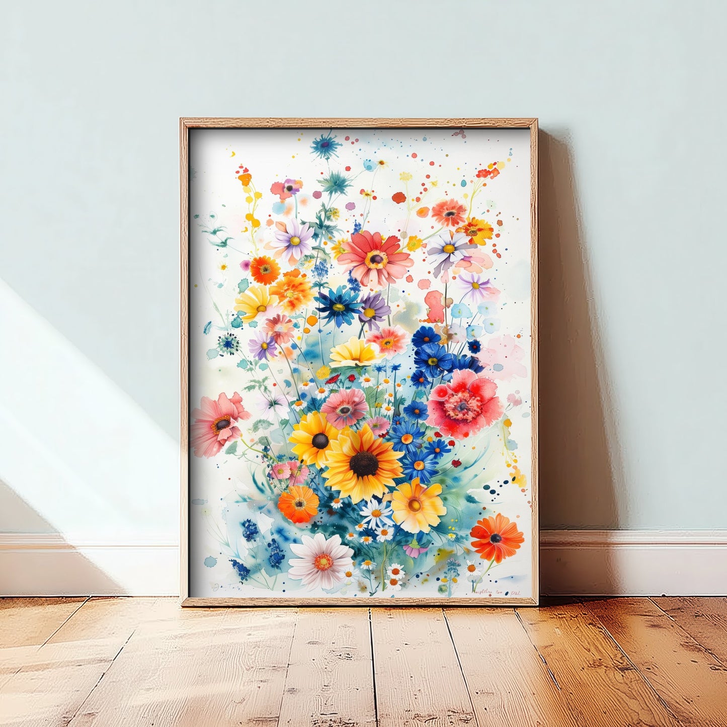 Watercolour Sunflower Art Print - Colourful Wildflower Painting Poster - Emotive Botanical - Bright Meadow Blooms V4 2/3
