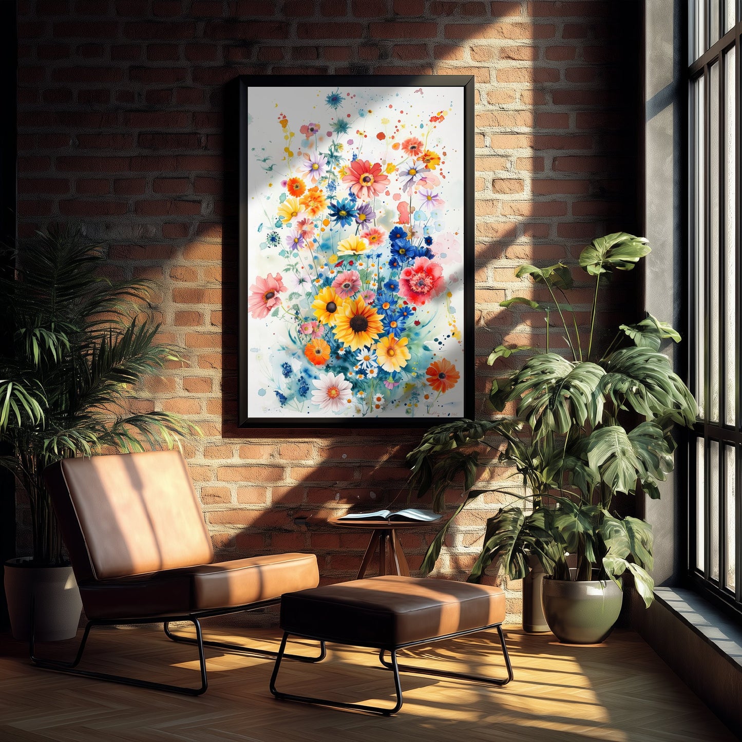 Watercolour Sunflower Art Print - Colourful Wildflower Painting Poster - Emotive Botanical - Bright Meadow Blooms V4 2/3
