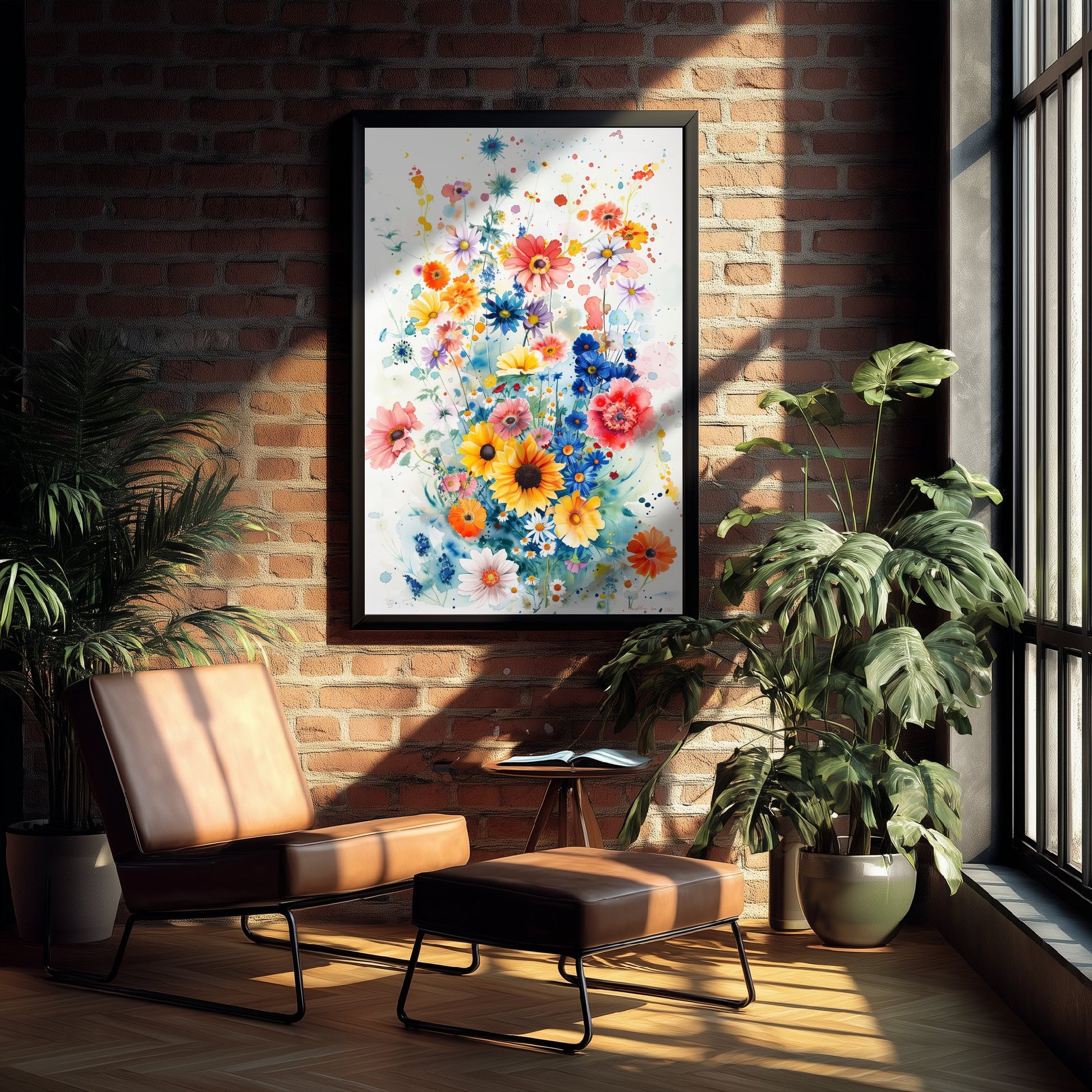 Watercolour Sunflower Art Print - Colourful Wildflower Painting Poster - Emotive Botanical - Bright Meadow Blooms V4 2/3