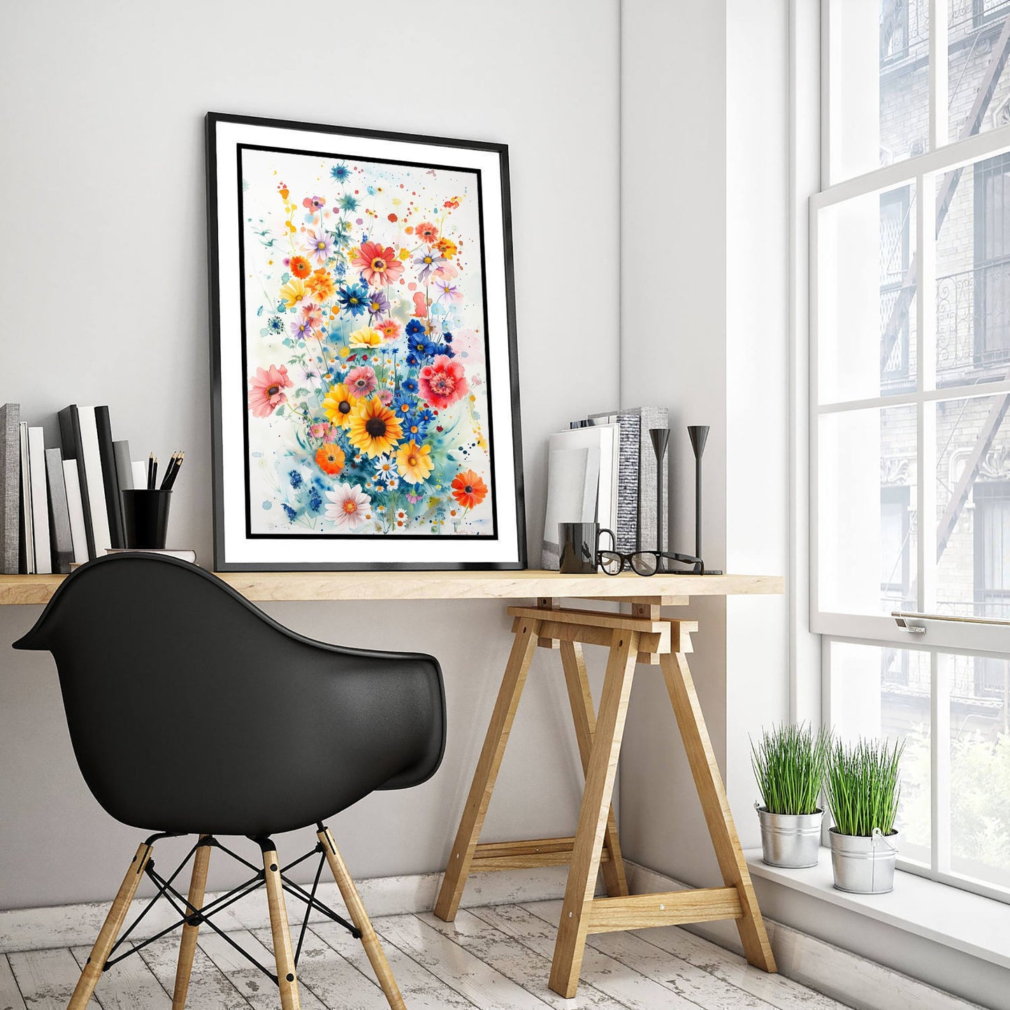 Watercolour Sunflower Art Print - Colourful Wildflower Painting Poster - Emotive Botanical - Bright Meadow Blooms V4 2/3