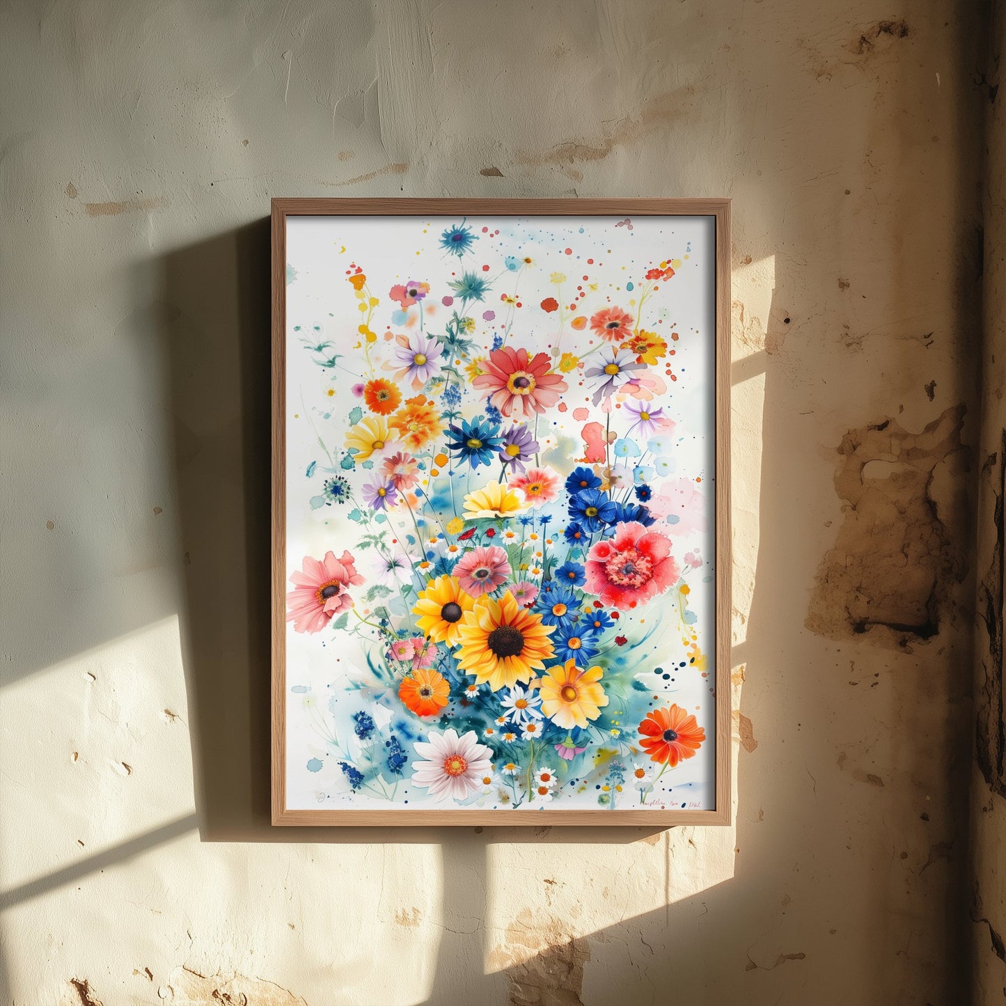 Watercolour Sunflower Art Print - Colourful Wildflower Painting Poster - Emotive Botanical - Bright Meadow Blooms V4 2/3