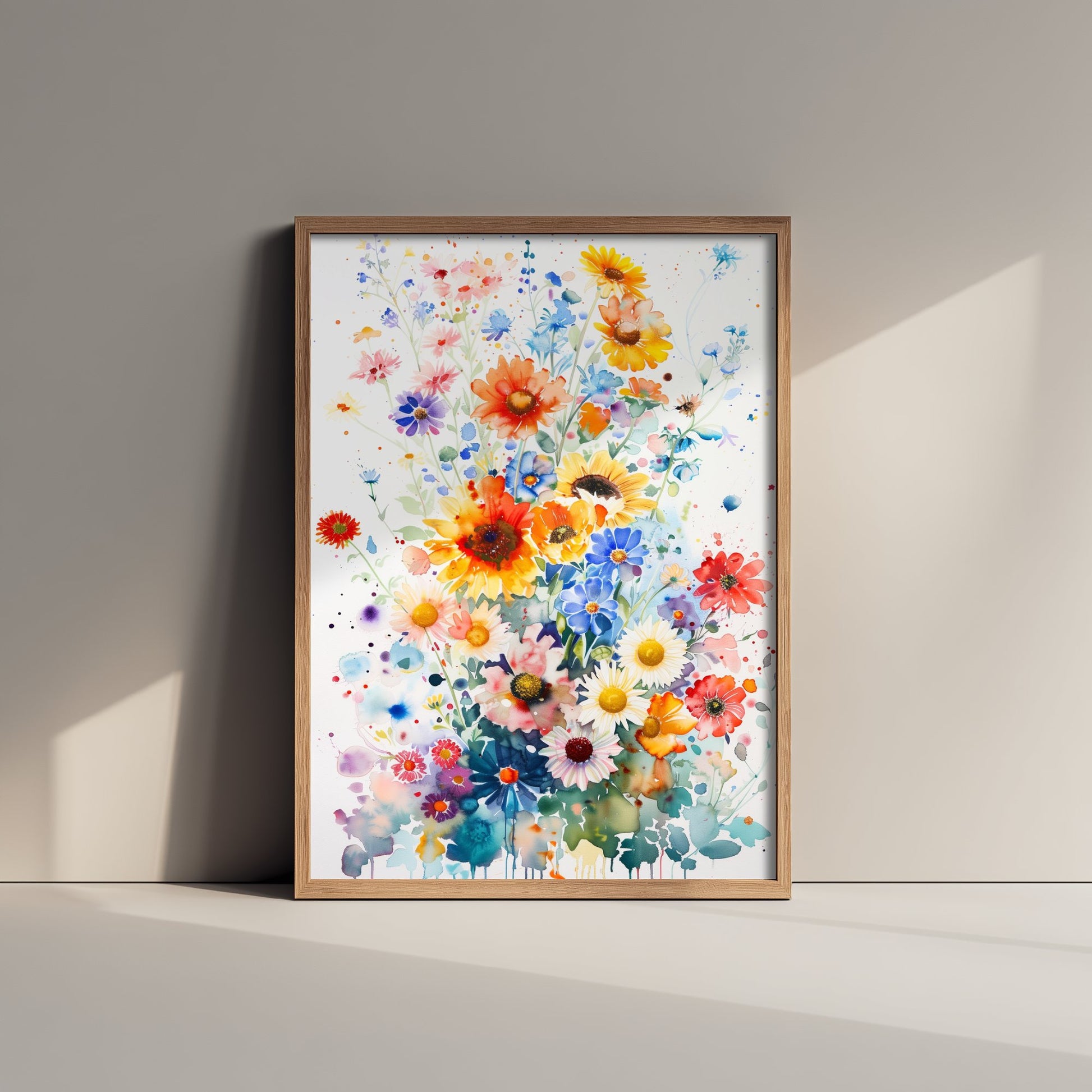 Watercolour Sunflower Art Print - Colourful Wildflower Painting Poster - Emotive Botanical - Golden Wildflowers V4 3/3