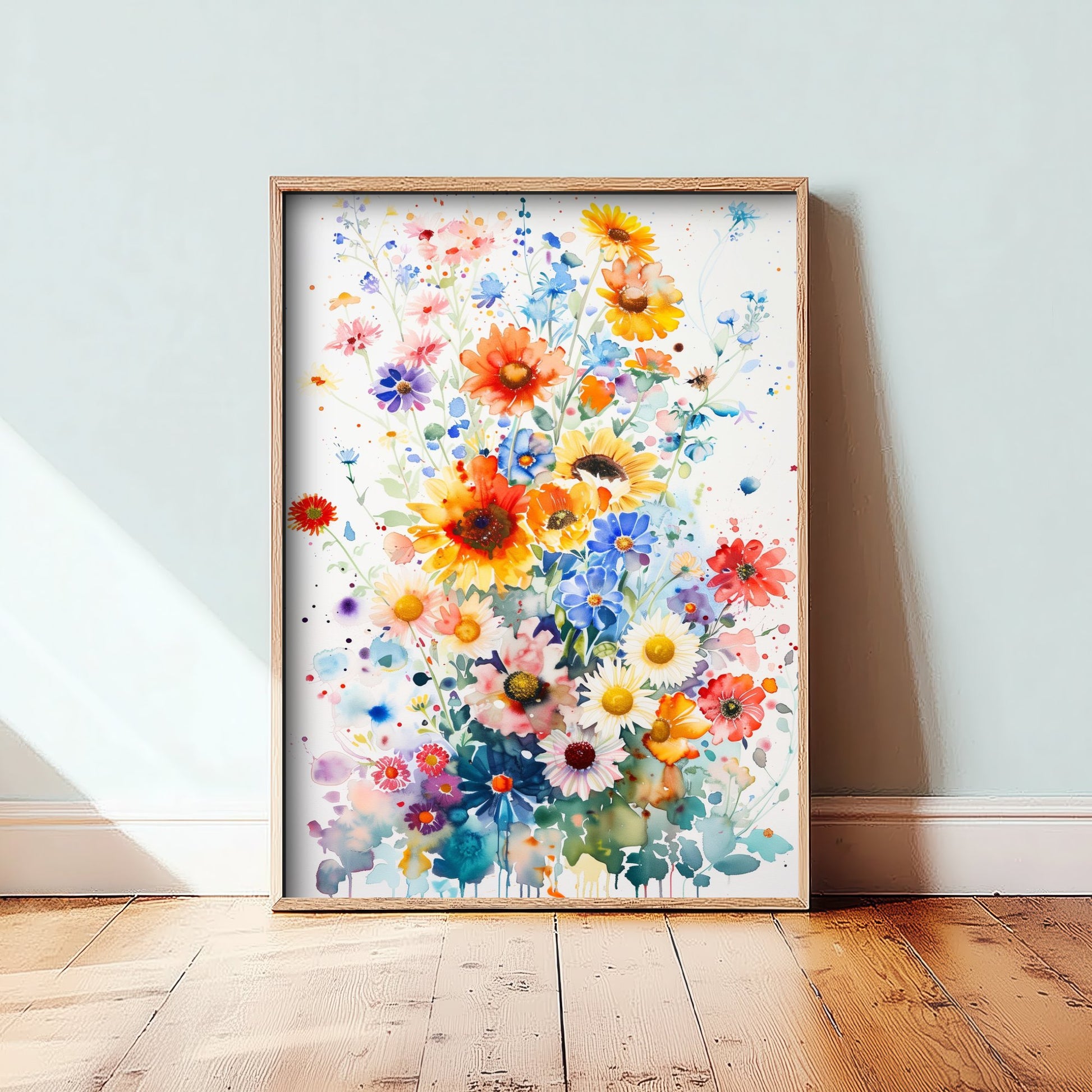 Watercolour Sunflower Art Print - Colourful Wildflower Painting Poster - Emotive Botanical - Golden Wildflowers V4 3/3