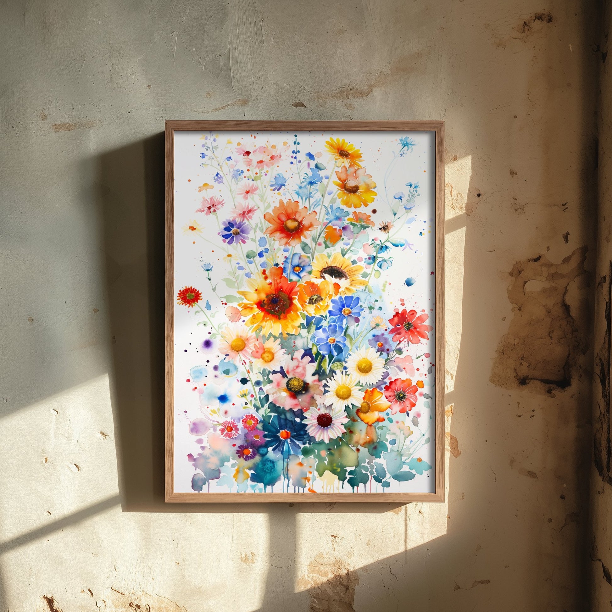 Watercolour Sunflower Art Print - Colourful Wildflower Painting Poster - Emotive Botanical - Golden Wildflowers V4 3/3