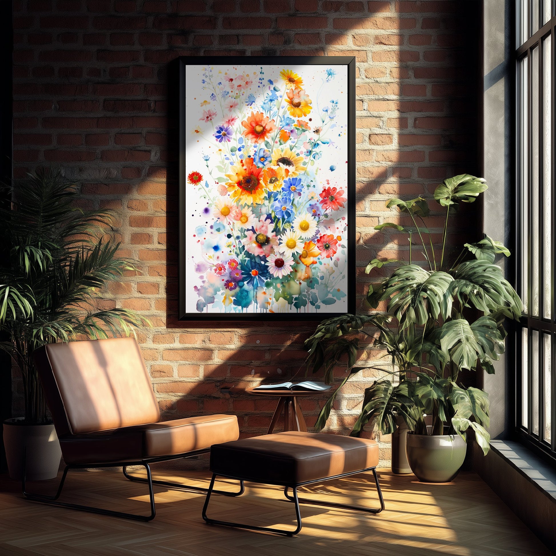 Watercolour Sunflower Art Print - Colourful Wildflower Painting Poster - Emotive Botanical - Golden Wildflowers V4 3/3