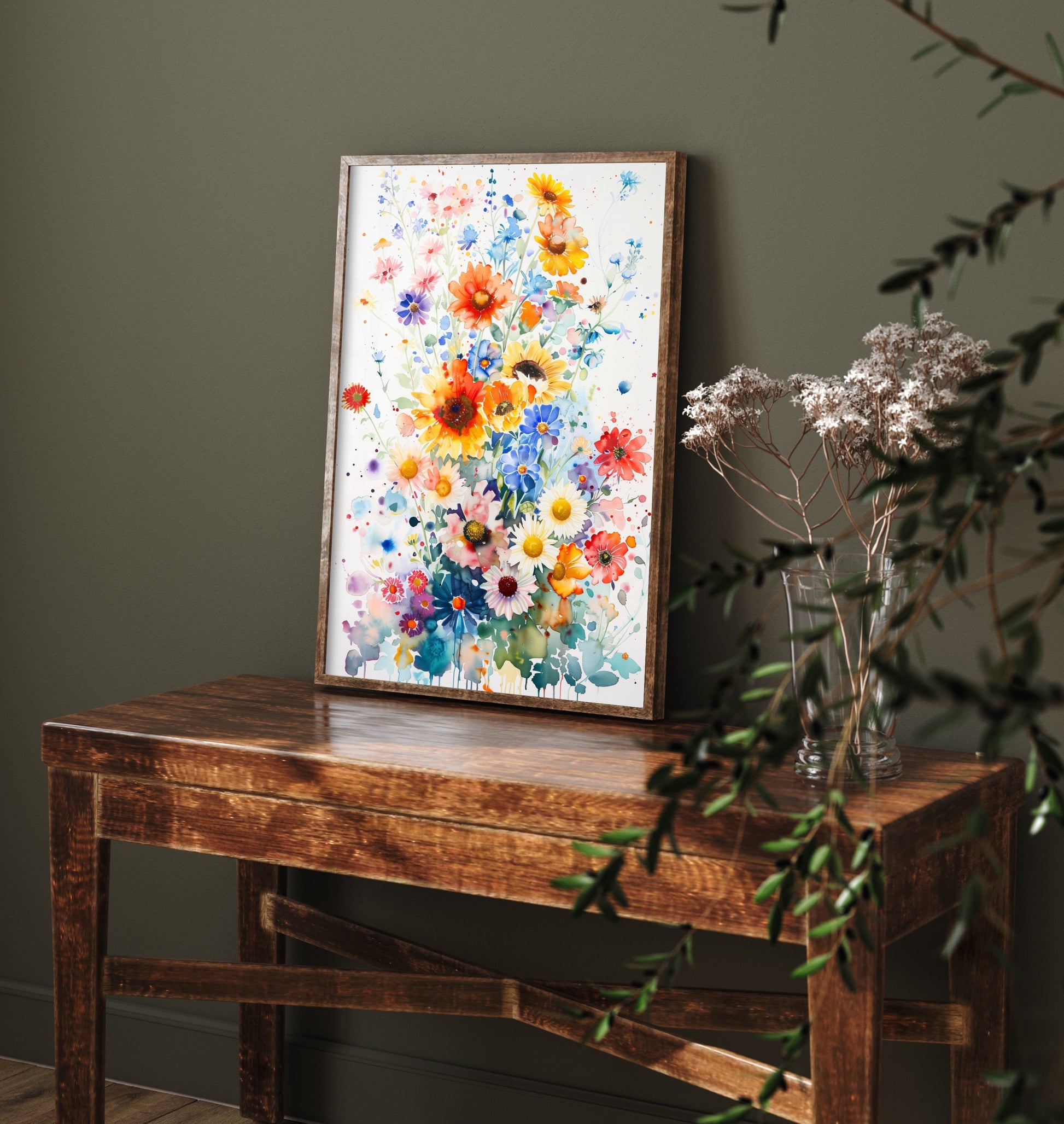 Watercolour Sunflower Art Print - Colourful Wildflower Painting Poster - Emotive Botanical - Golden Wildflowers V4 3/3