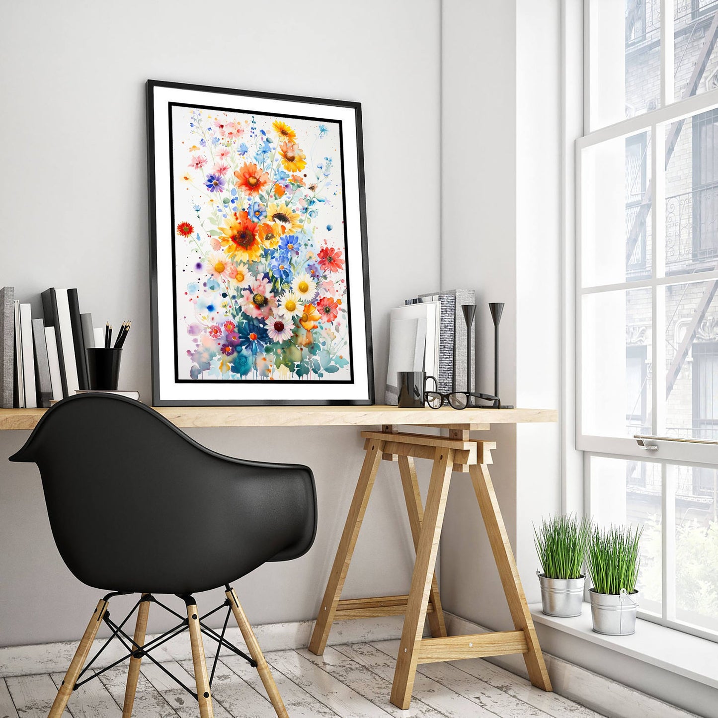 Watercolour Sunflower Art Print - Colourful Wildflower Painting Poster - Emotive Botanical - Golden Wildflowers V4 3/3