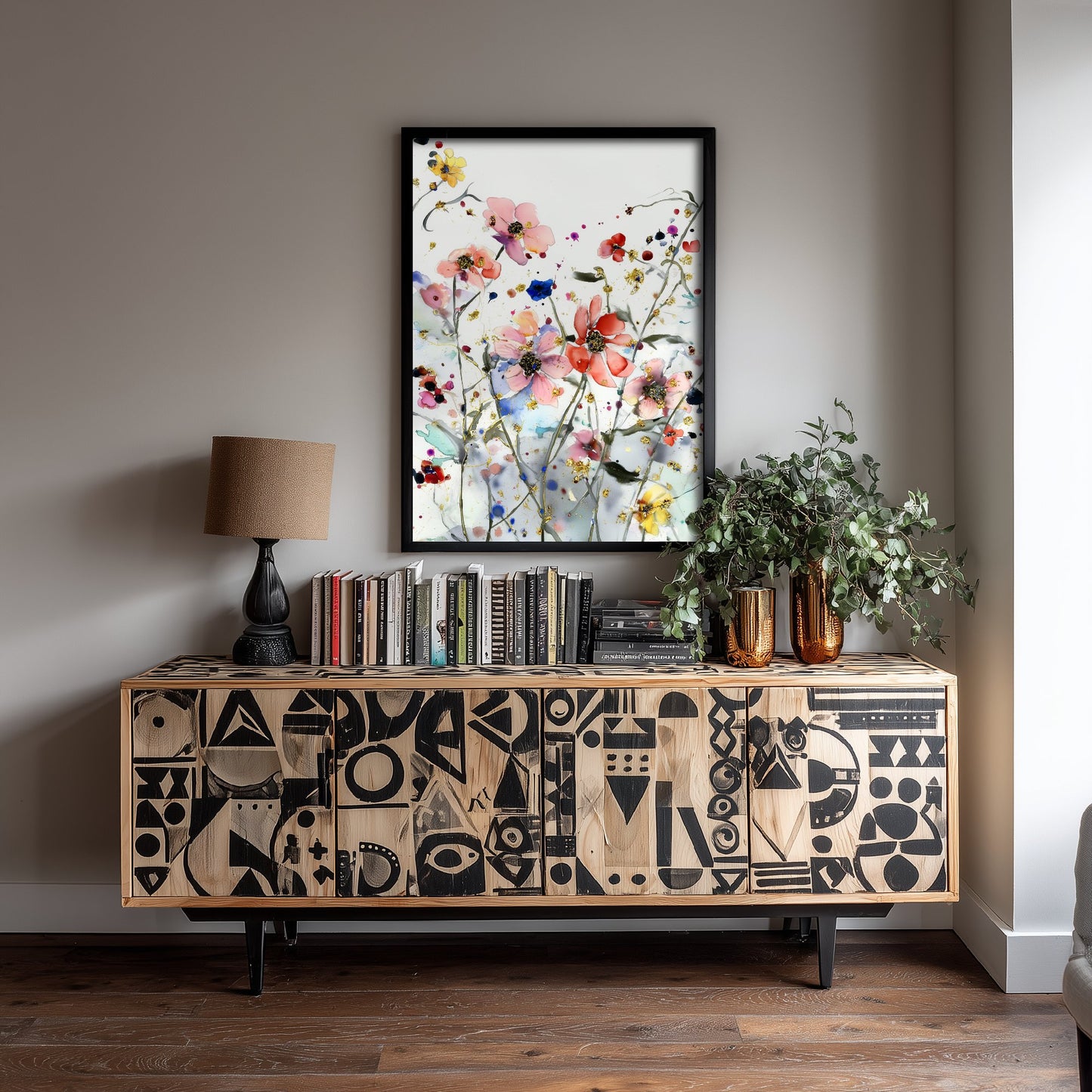 Watercolour Cosmos Art Print - Delicate Floral Painting Poster - Emotive Gold Blooms - Coral Wildflowers V5 2/3