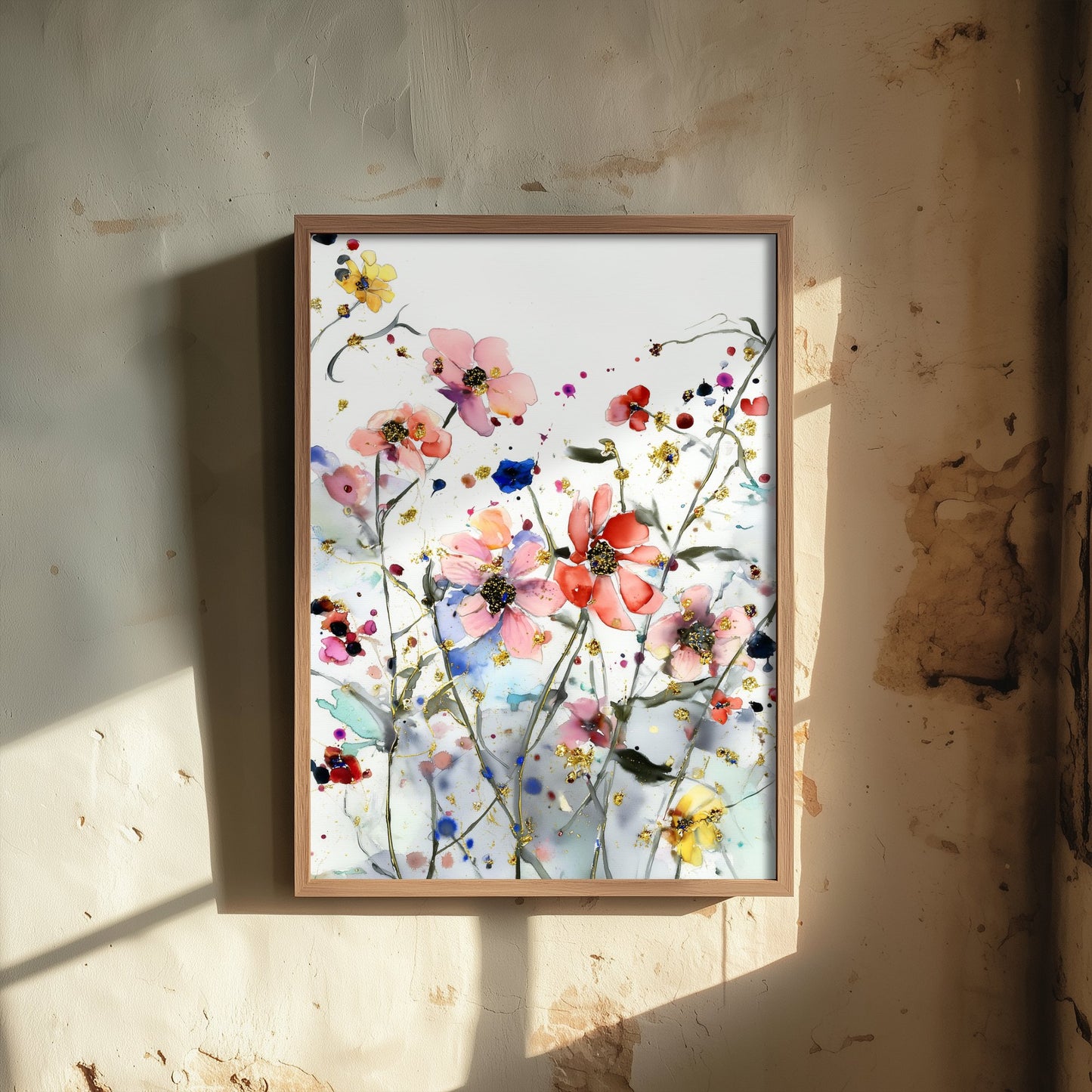 Watercolour Cosmos Art Print - Delicate Floral Painting Poster - Emotive Gold Blooms - Coral Wildflowers V5 2/3