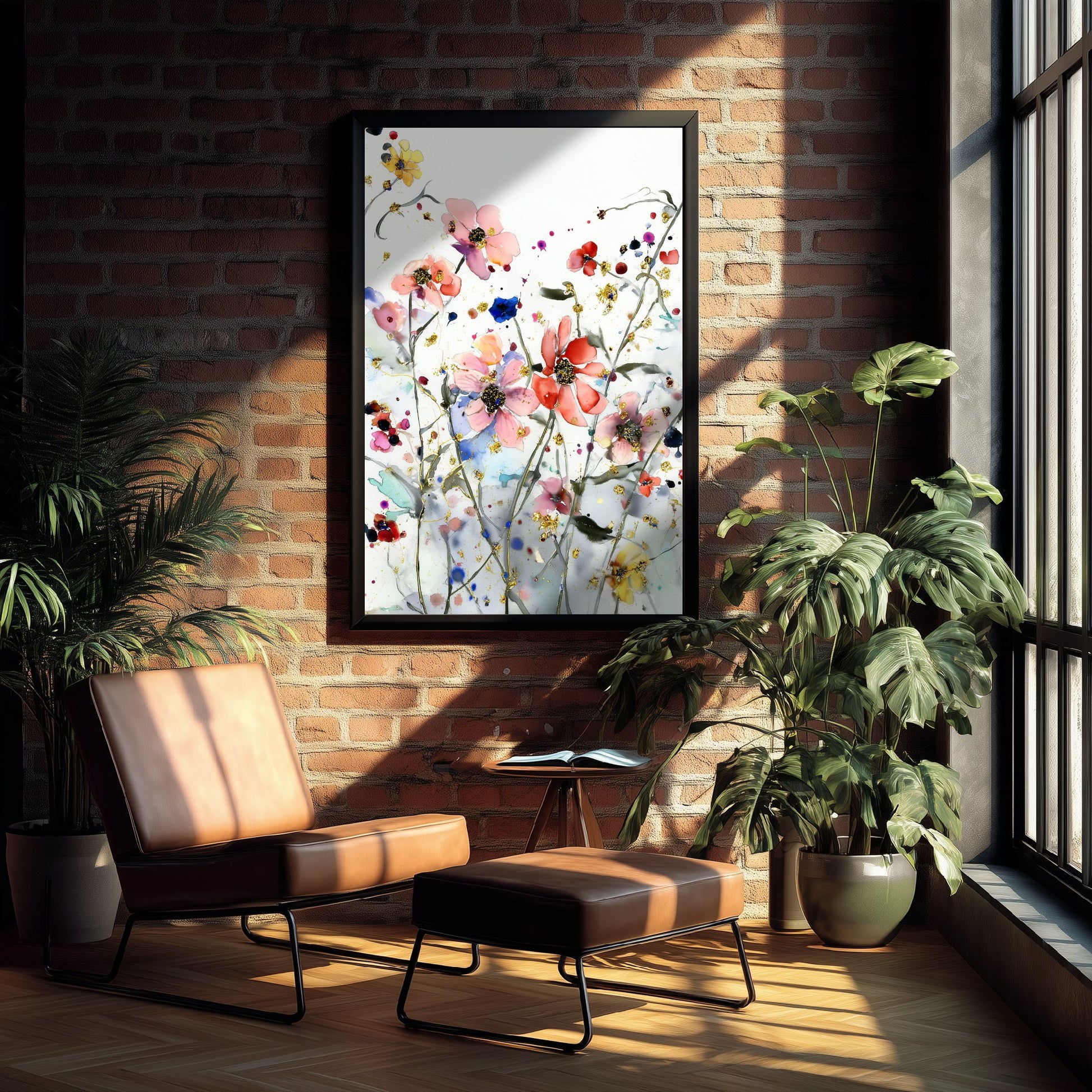 Watercolour Cosmos Art Print - Delicate Floral Painting Poster - Emotive Gold Blooms - Coral Wildflowers V5 2/3